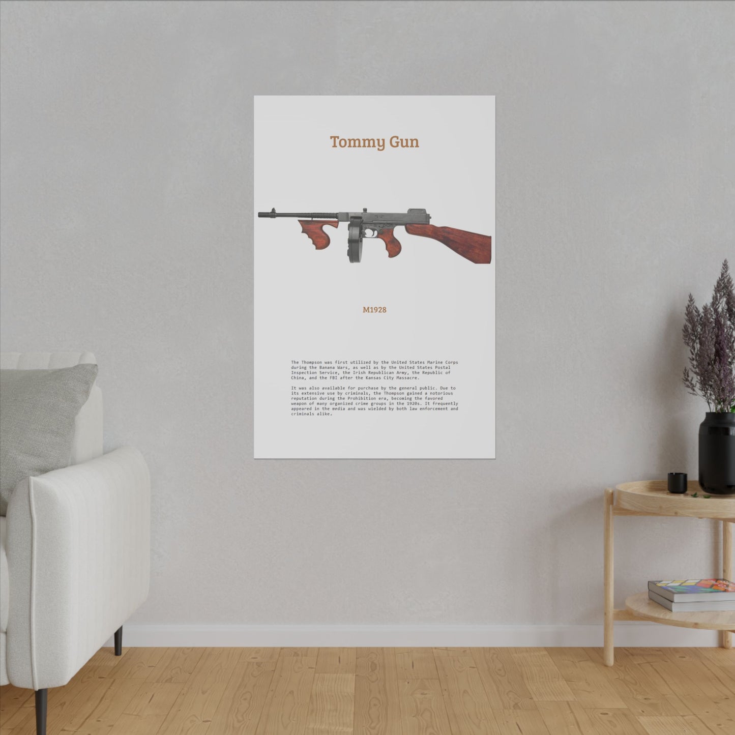 Thompson submachine gun TOMMY GUN M1928 Matte Canvas, Stretched, 0.75" (Multi-Size)