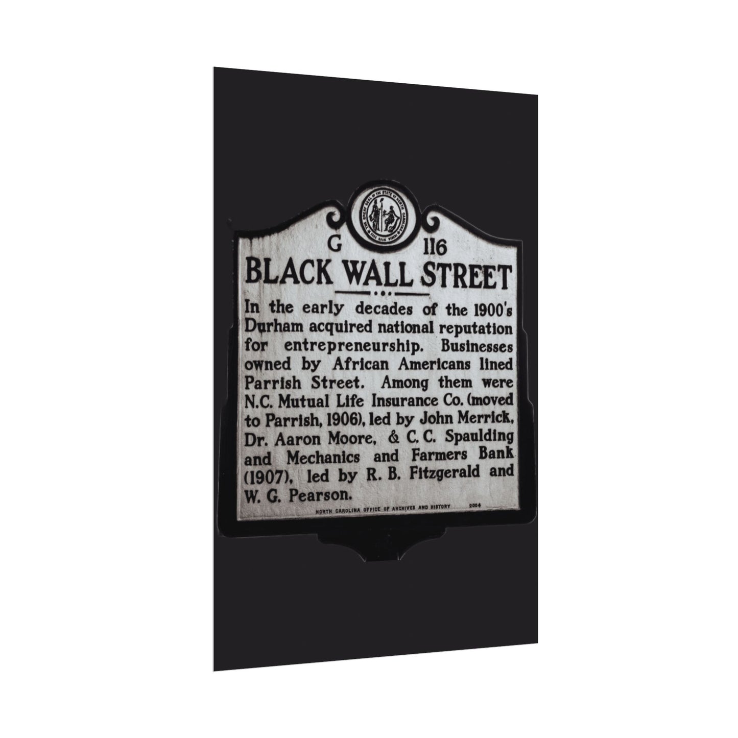 BLACK WALL STREET DURHAM NORTH CAROLINA Rolled Posters