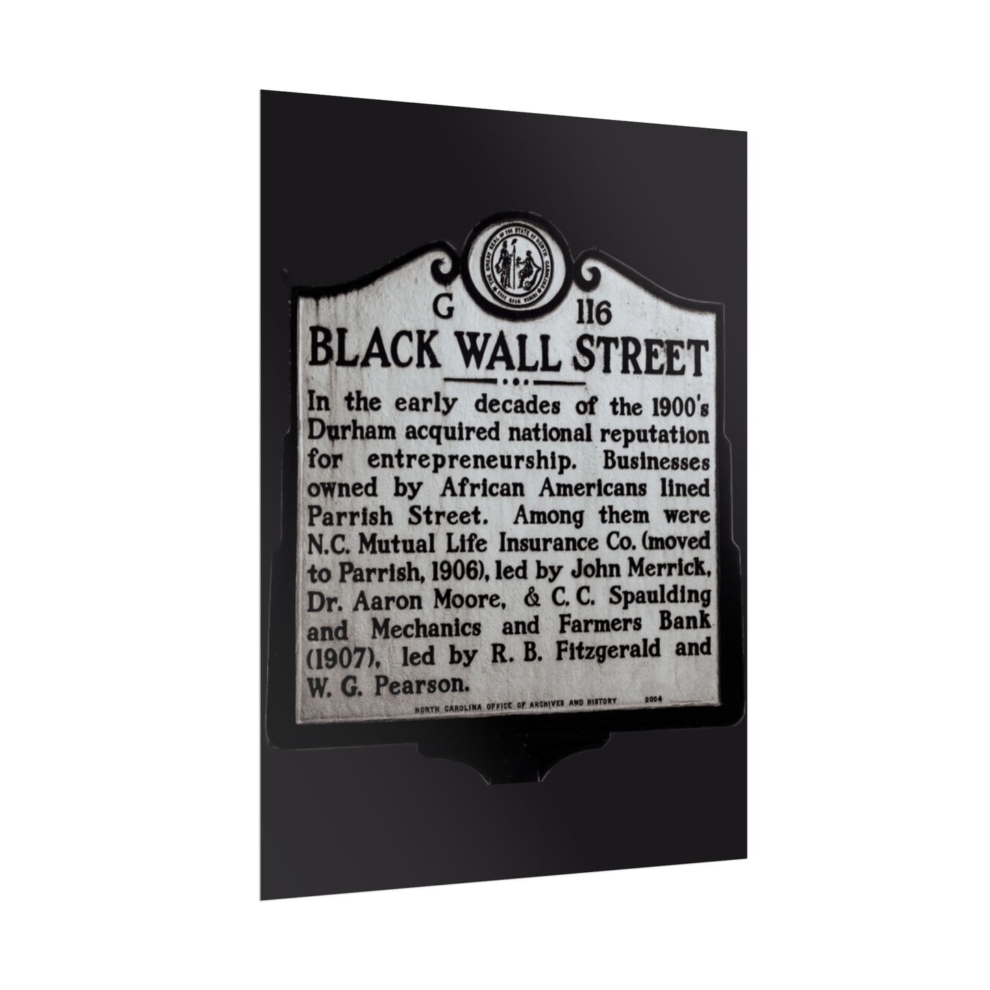 BLACK WALL STREET DURHAM NORTH CAROLINA Rolled Posters