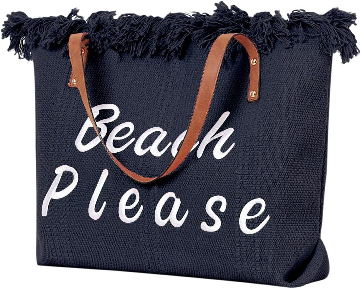 Large Canvas Beach Tote Bag with Zipper Women Swim, Travel, Shopping, Gym and Beach Holiday Cruise Essentials