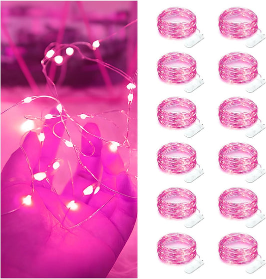 12 Packs Pink Fairy Lights, Bright Fairy Lights Battery Operated, 7FT 20LED Waterproof Fairy String Lights, Firefly Starry Moon Lights for DIY Mason Jar Birthday Wedding Party Bedroom