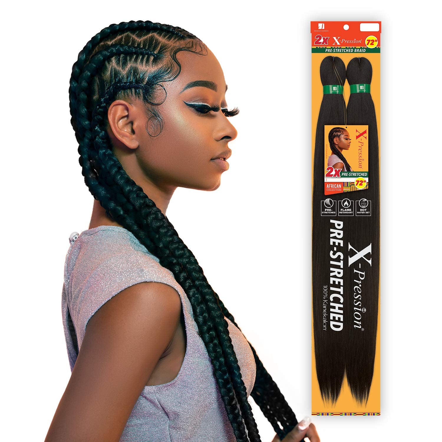 Xpression Prestretched Braiding Hair - 3X Xpression 58-Inch Kanekalon Flame Retardant Smooth Yaki Braid - 3X X-Pression 58 Inch (1 Pack, 1B OFFBLACK)