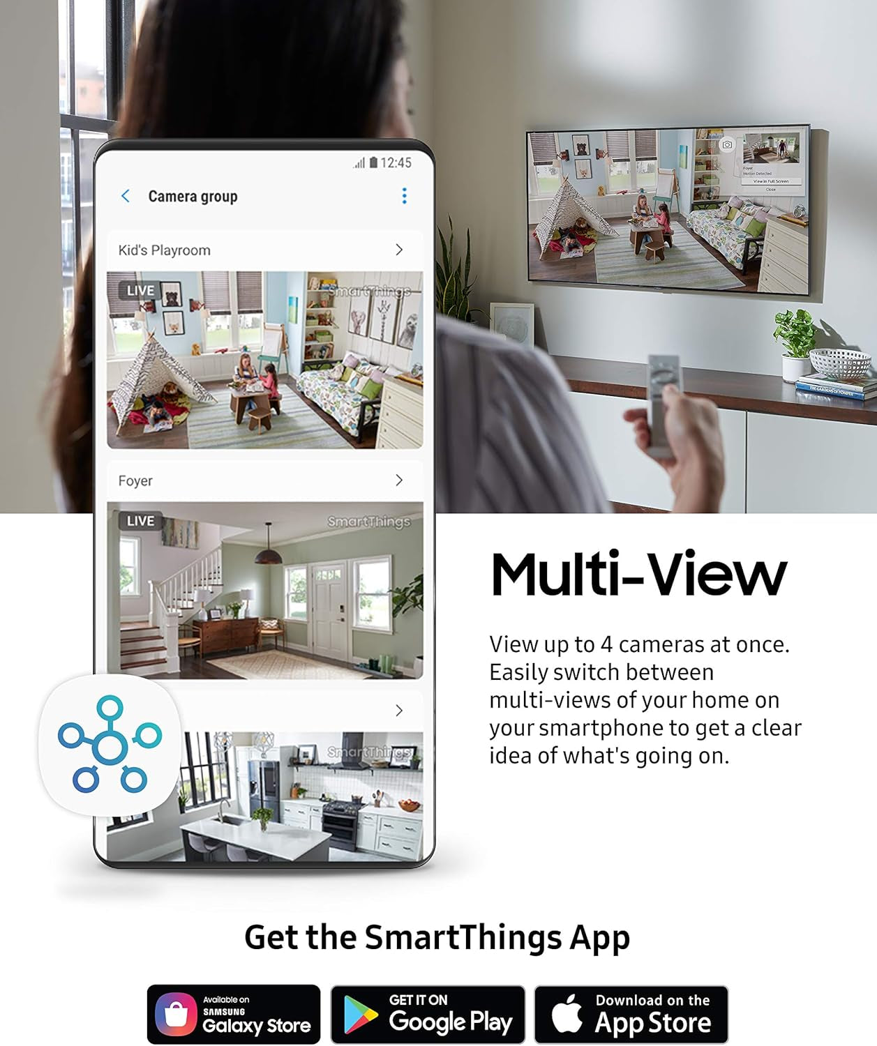 Smartthings Indoor Security Camera (GP-U999COVLBDA), 1080P HD Video with HDR, Night Vision, Advanced Motion Detection, and Two-Way Audio – Black/White