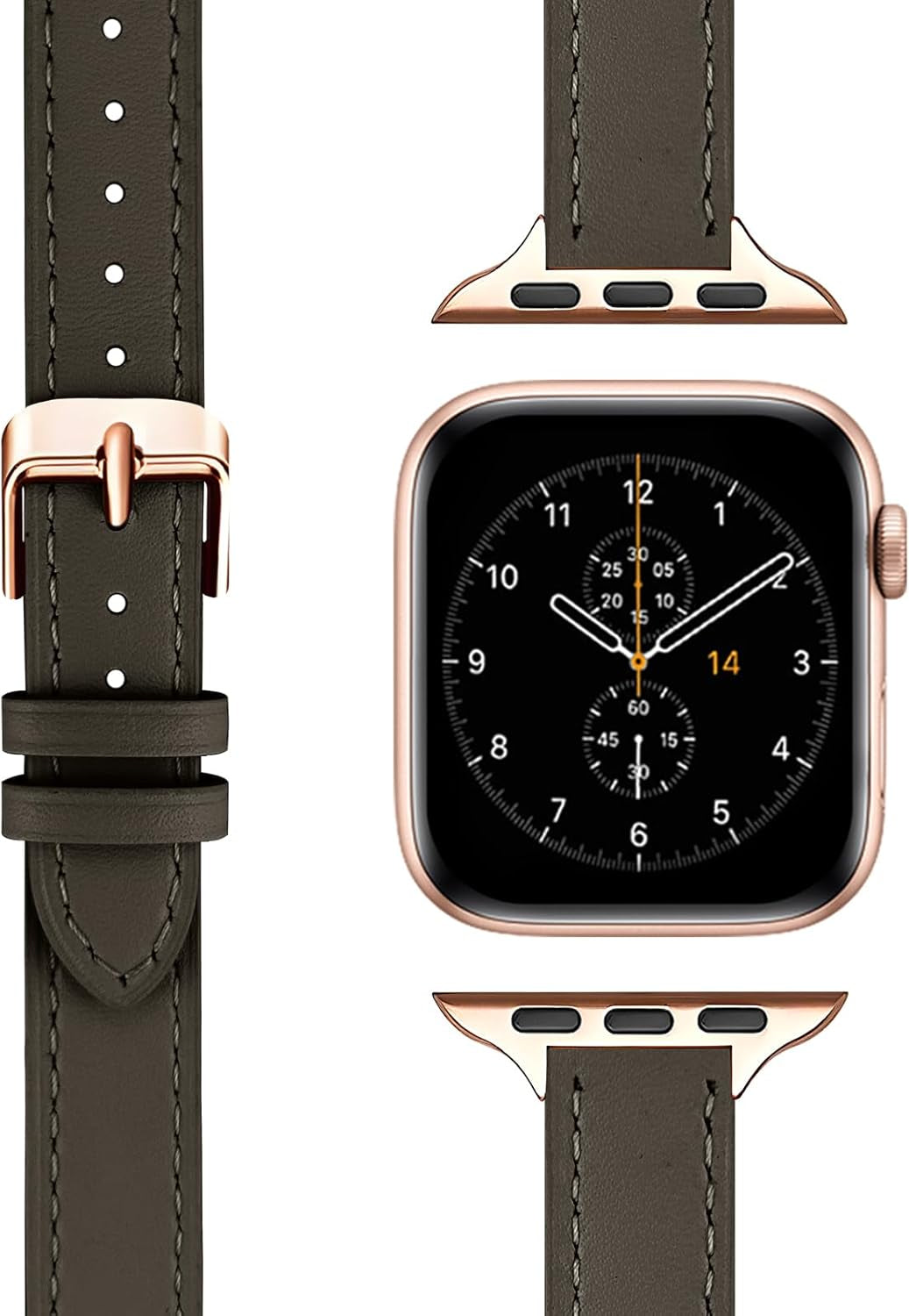 Slim Leather Watch Bands Compatible with Apple Watch Band 38Mm 40Mm 41Mm 42Mm 44Mm 45Mm 49Mm,Top Grain Leather Band Slim & Thin Replacement Wristband for Iwatch Ultra Series 8 7 6 5 4 3 2 1 SE (2 Pack Watch Band)