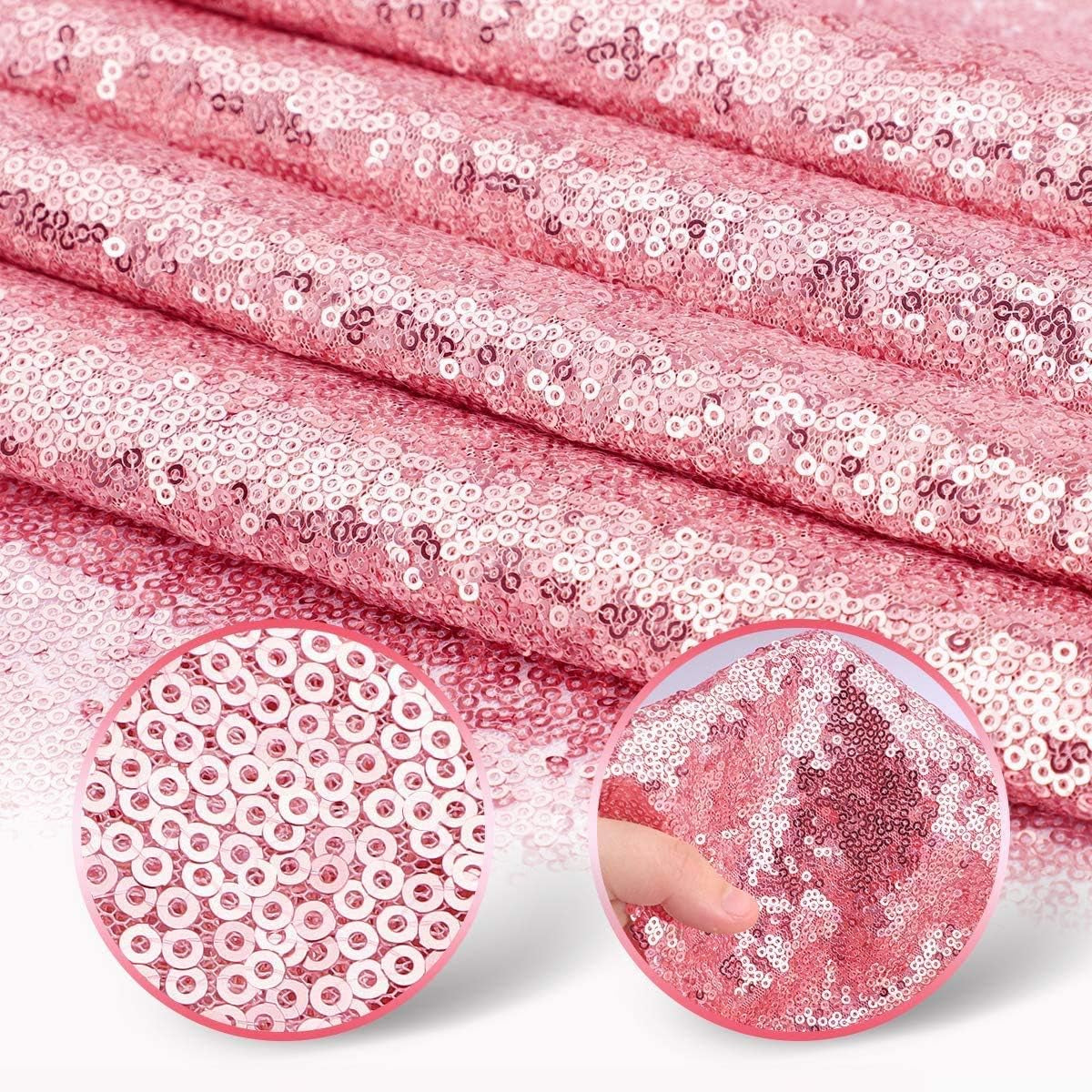 Pink Sequin Table Runners 12''X 108'', 2 Pack Fabric Glitter Runner for Wedding Birthday Party Supplies Bachelorette Bridal Baby Shower Fall Christmas Table Decorations