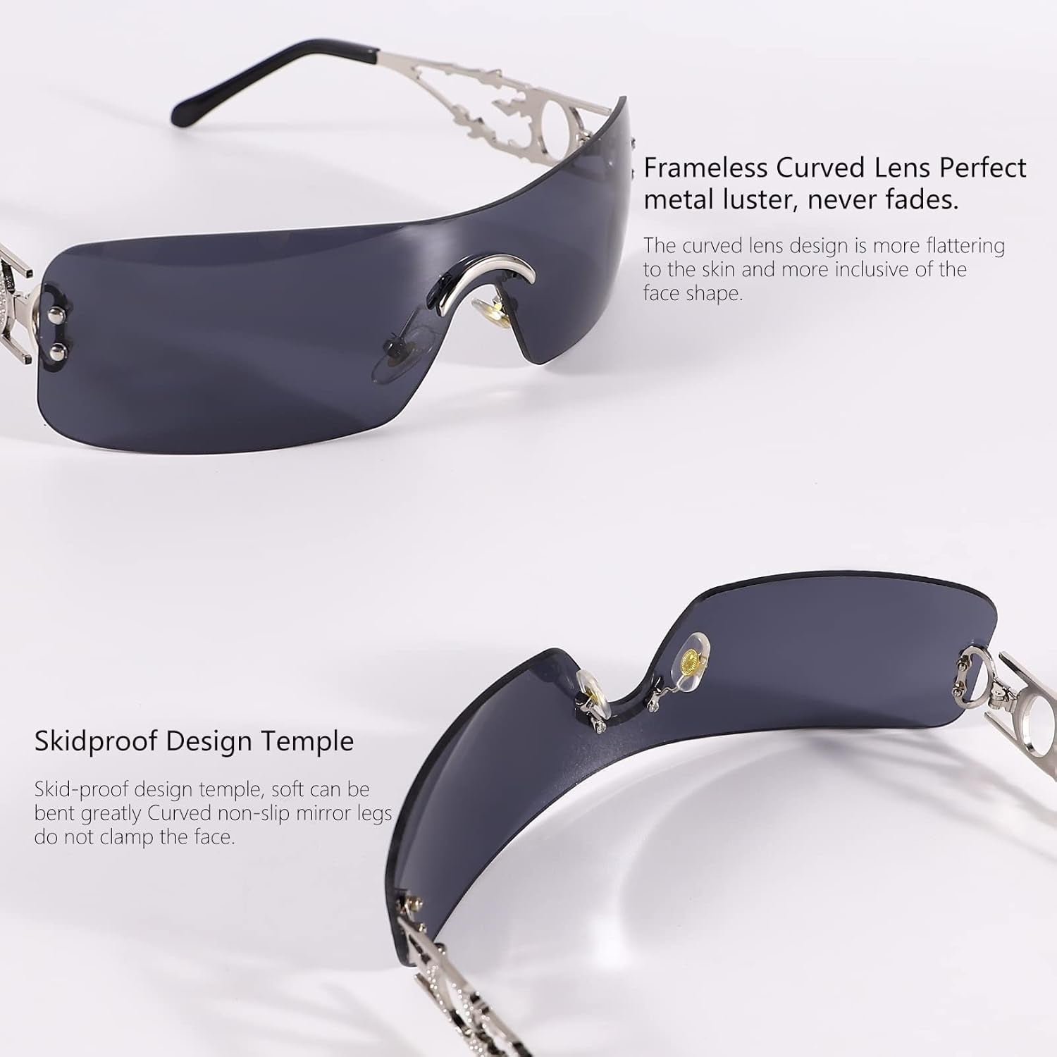 Rimless Y2K Sunglasses for Women Men Rectangle Vintage Glasses Fashion Flame Metal Sunglass Frameless Retro Eyewear