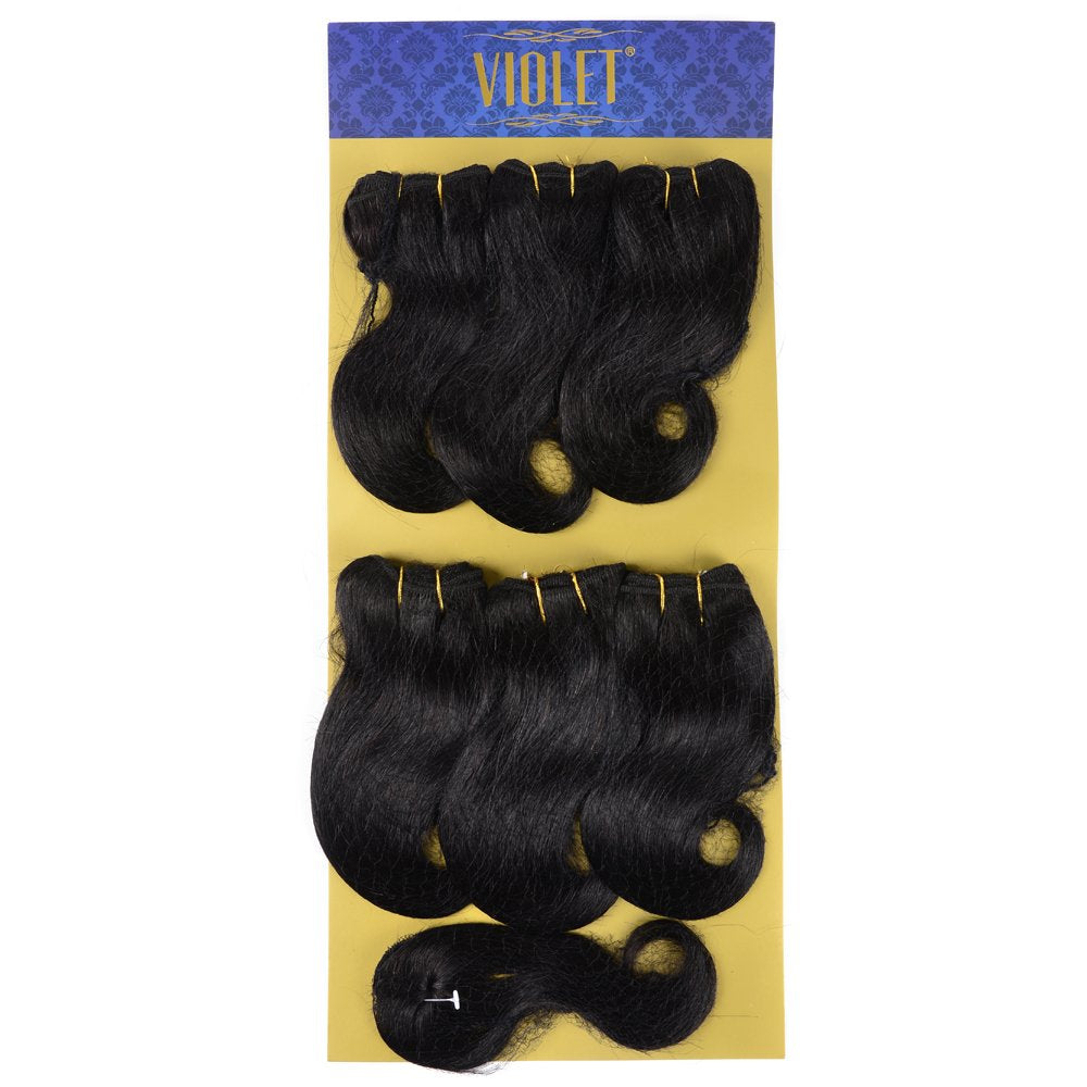 Hair Beauty Short Brazilian Virgin Hair Body Wave 6Pcs Bundles with Closure 8Inch Bob Weave Human Hair with Closure Short Hair Extensions Natural Black (8 Inch (Pack of 6), 1B)
