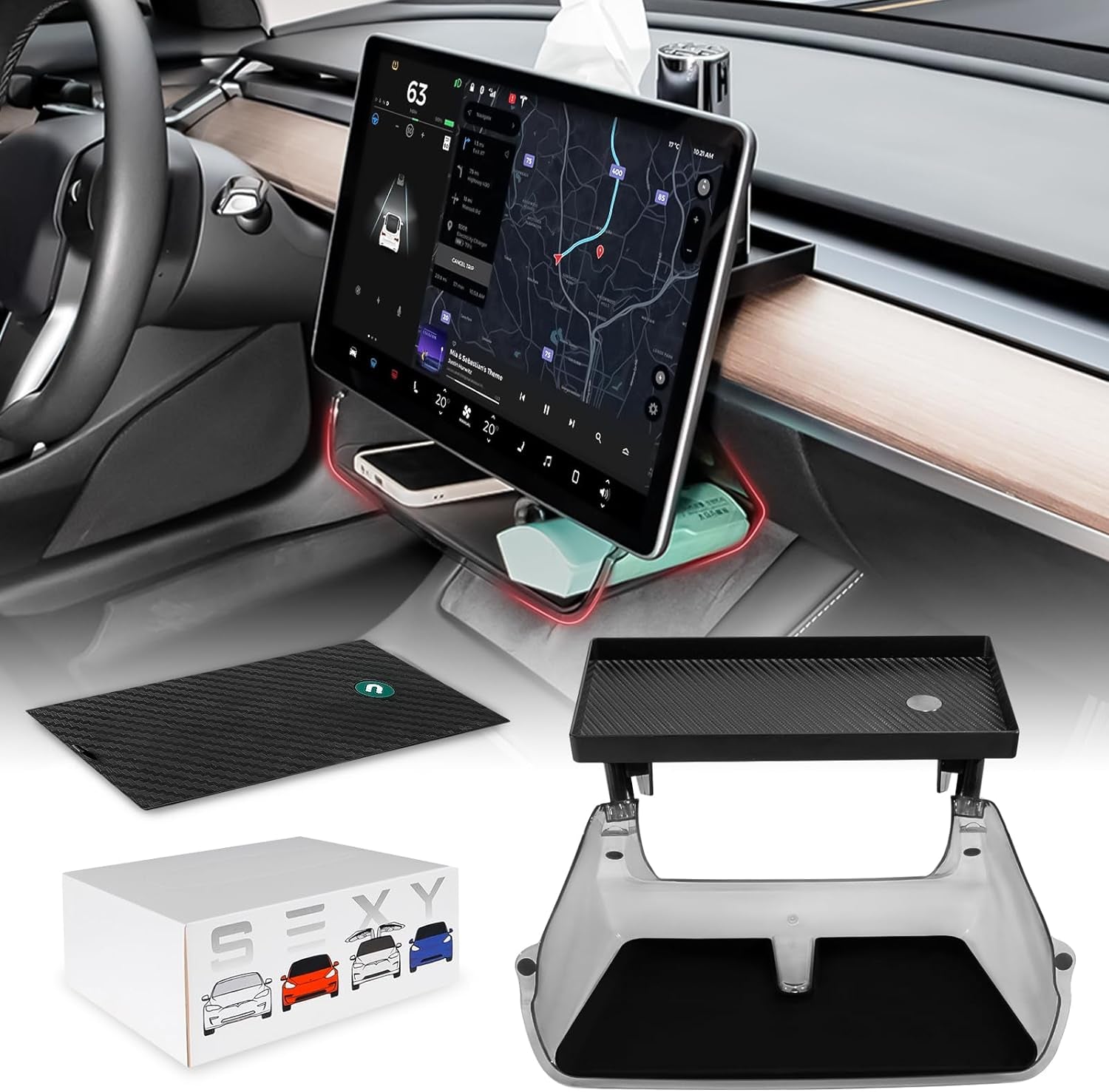 Under Screen Storage Organizer Model 3/Y Magnetic Center Console Organizer - Compatible with Tesla Model 3 2023-2017 Model Y Accessories 2024-2020 [Not Fit 2024 Model 3 Highland]