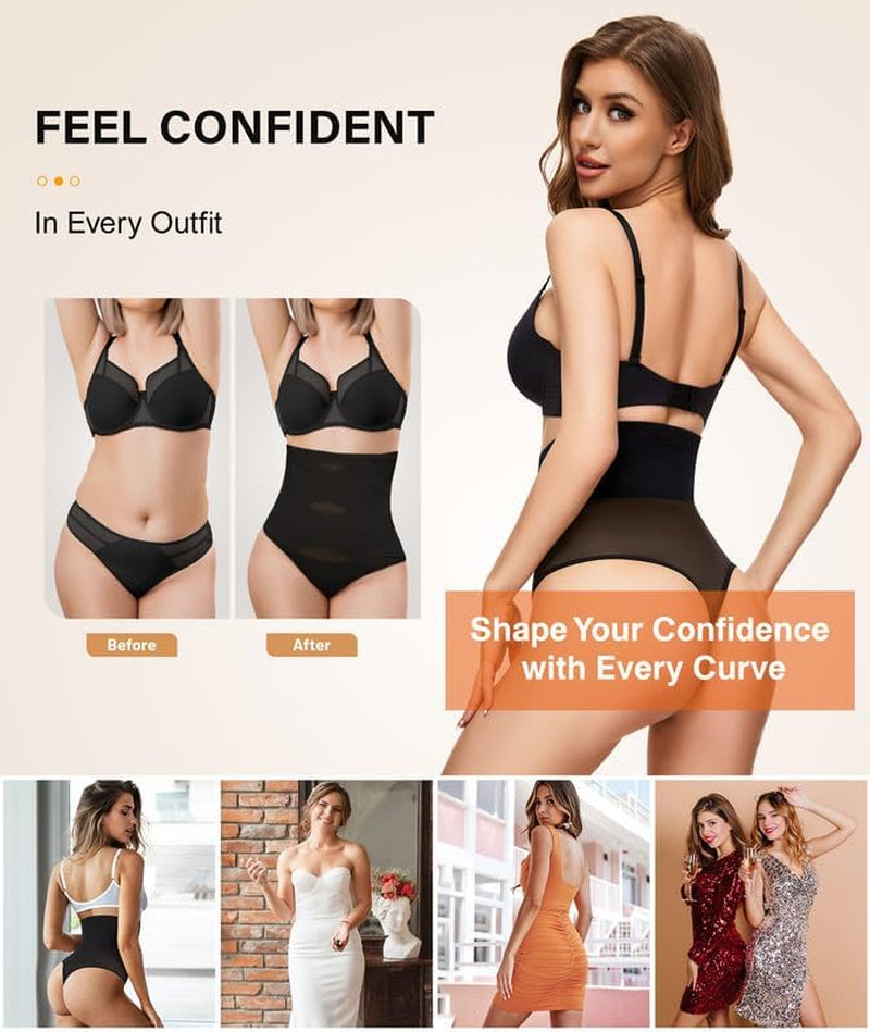 Thong Shapewear Tummy Control Underwear for Women High Waisted Stay-Put Body Shaper Girdle Targeted Compression
