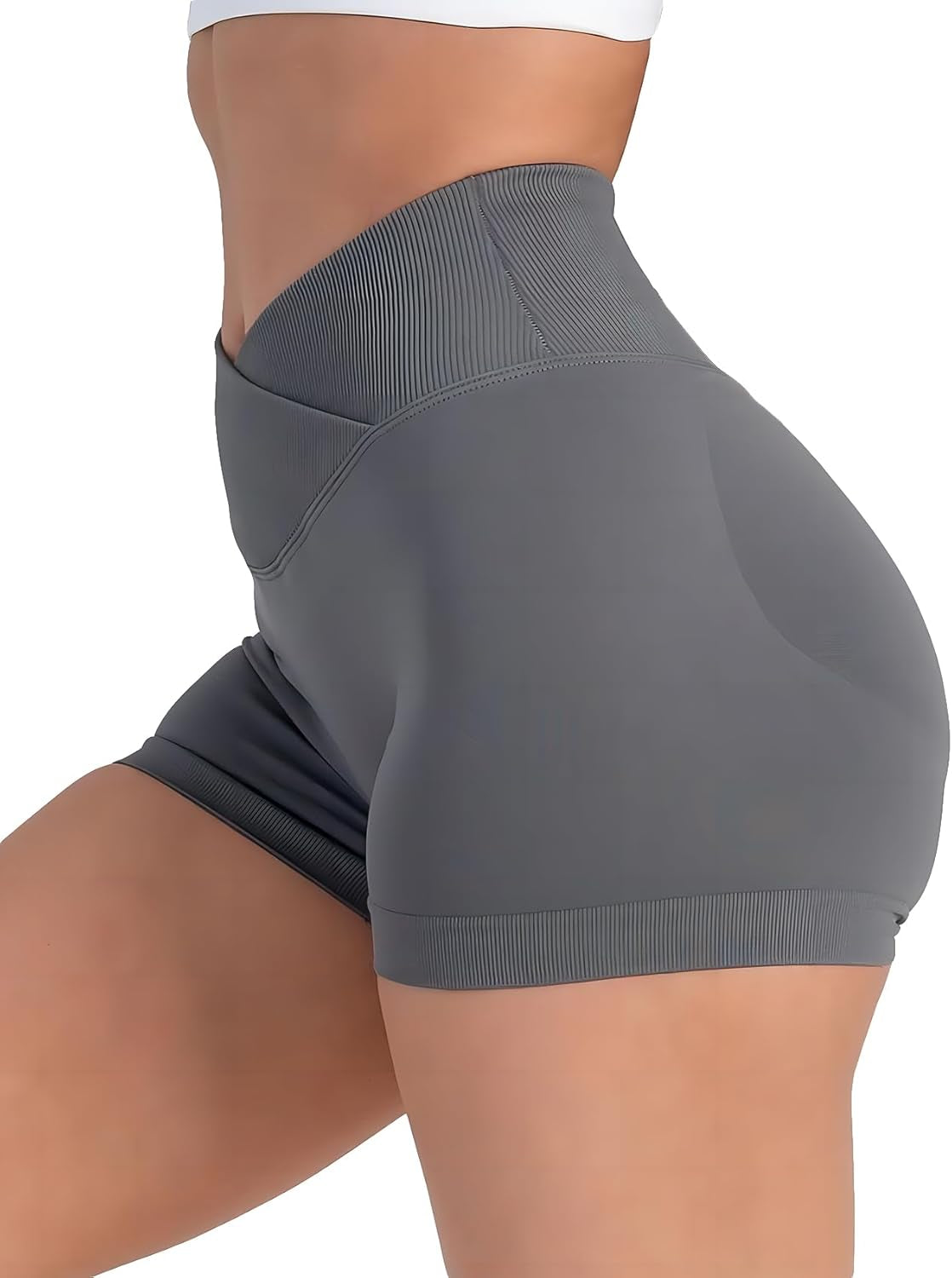 V Cross Waist Scrunch Workout Shorts for Women - 3.5 Inch High Waisted Booty Contour Gym Yoga Shorts