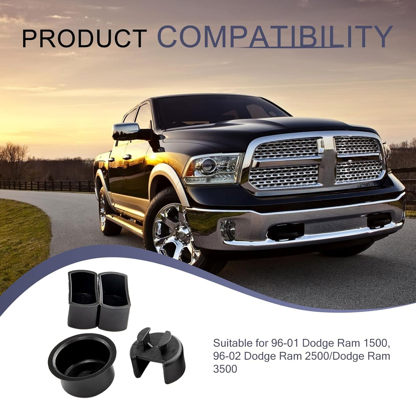 Pack-4 Car Tailgate Hinge Pivot Bushing Repair Kit, 3 Specs Insert for Left and Right Bed and Door Sides, ABS Anti-Rust Durable Accessories, Compatible with Dodge Ram Ford F-Series (Black)