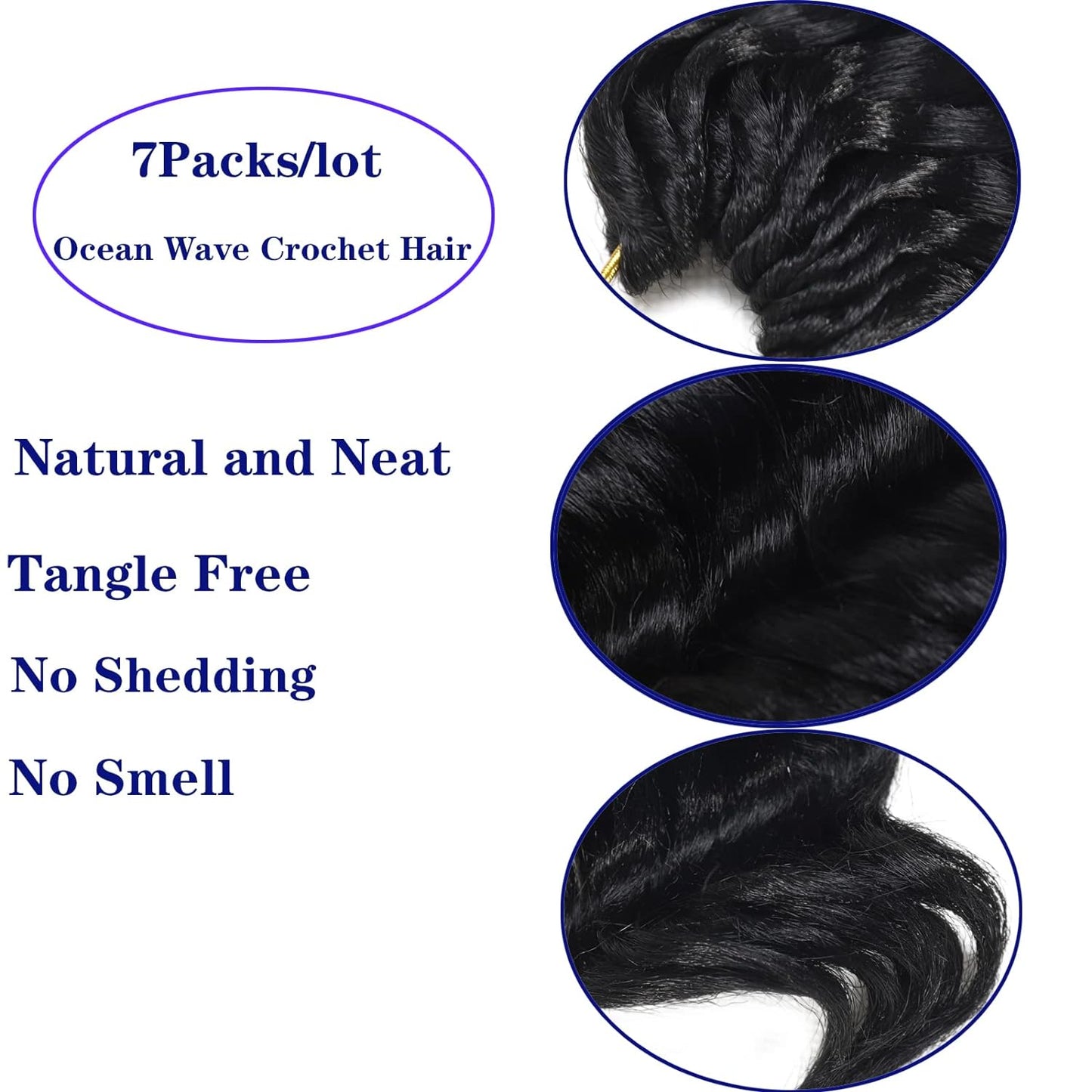 Ocean Wave Crochet Hair Pre Looped 9 Inch Curly Crochet Hair Ocean Wave 7 Packs Deep Wave Short Wavy Ocean Wave Crochet Braids Hair Extensions for Women Water Wave
