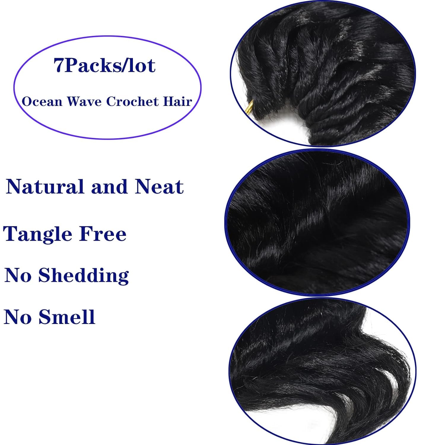 Ocean Wave Crochet Hair Pre Looped 9 Inch Curly Crochet Hair Ocean Wave 7 Packs Deep Wave Short Wavy Ocean Wave Crochet Braids Hair Extensions for Women Water Wave