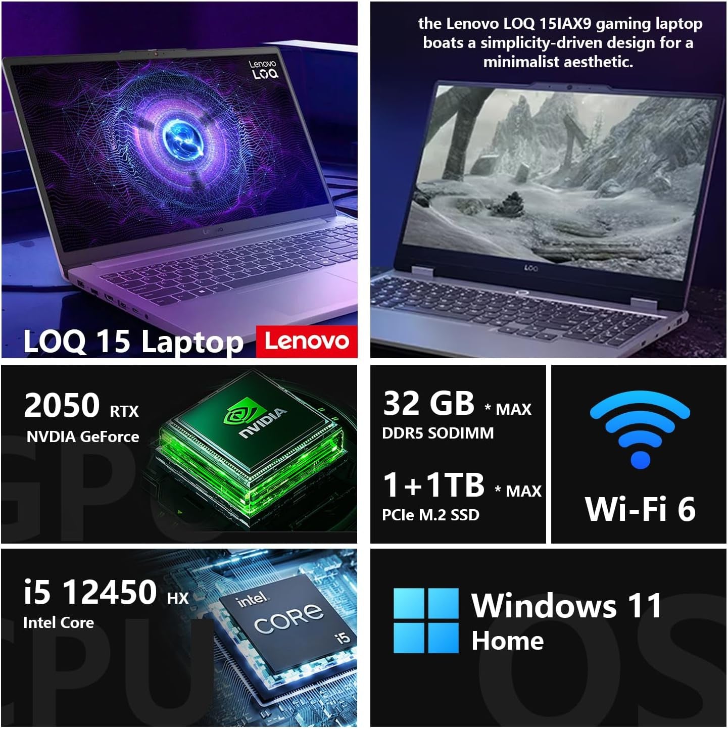 LOQ Ai-Powered Gaming Laptop, 15.6 FHD 144Hz, Intel I5-12450Hx, NVIDIA Geforce RTX 2050, 32GB DDR5 RAM, 1TB SSD, Touchpad, Bundle with PCO Notebook Folding Radiator, Laptop Cooler