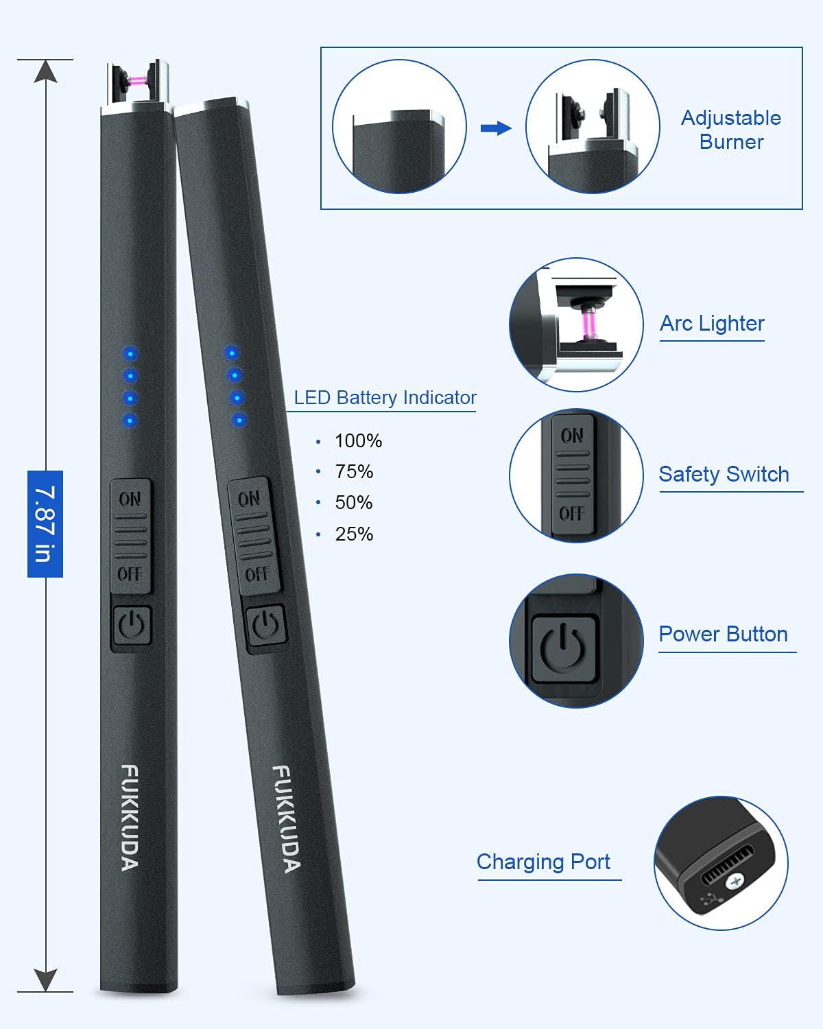 Electric Candle Lighter Rechargeable Lighters Stocking Stuffers for Women Plasma Arc Lighters Windproof & Flameless with USB Rechargeable Double Safety Switch (Obisidian Black)