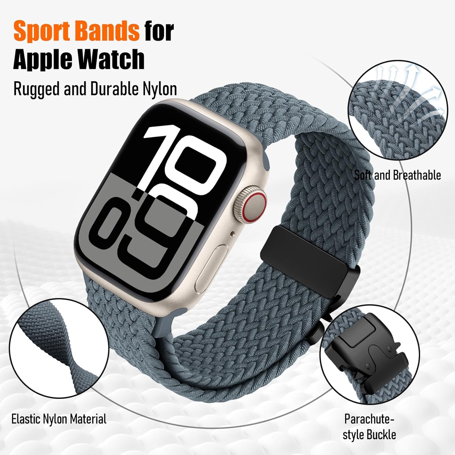 Braided Solo Loop for Apple Watch Ultra/2 Bands 49Mm 46Mm 45Mm 44Mm 42Mm Men/Women,Parachute Buckle Stretchy Elastic Nylon Sport Strap Wristband for Iwatch Bands Series 10 9 8 7 6 5 4 3 SE/2