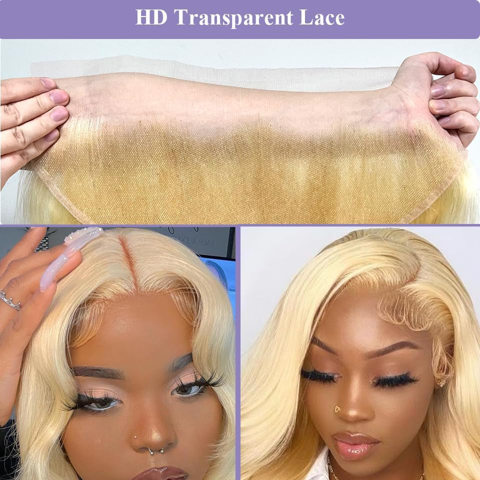 613 Blonde Frontal 13X4 HD Transparent Lace Frontal Closure with Baby Hair 100% Blonde Human Hair 613 Frontal Ear to Ear 613 Frontal Free Part Natural Hairline 150% Density 18 Inch