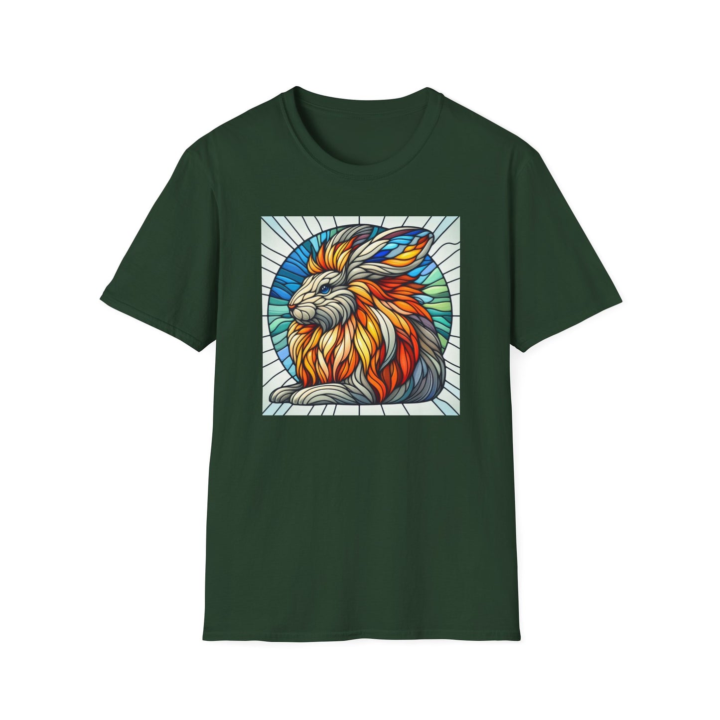 Lionhead Rabbit Animal Stained Glass Design Unisex Softstyle T-Shirt