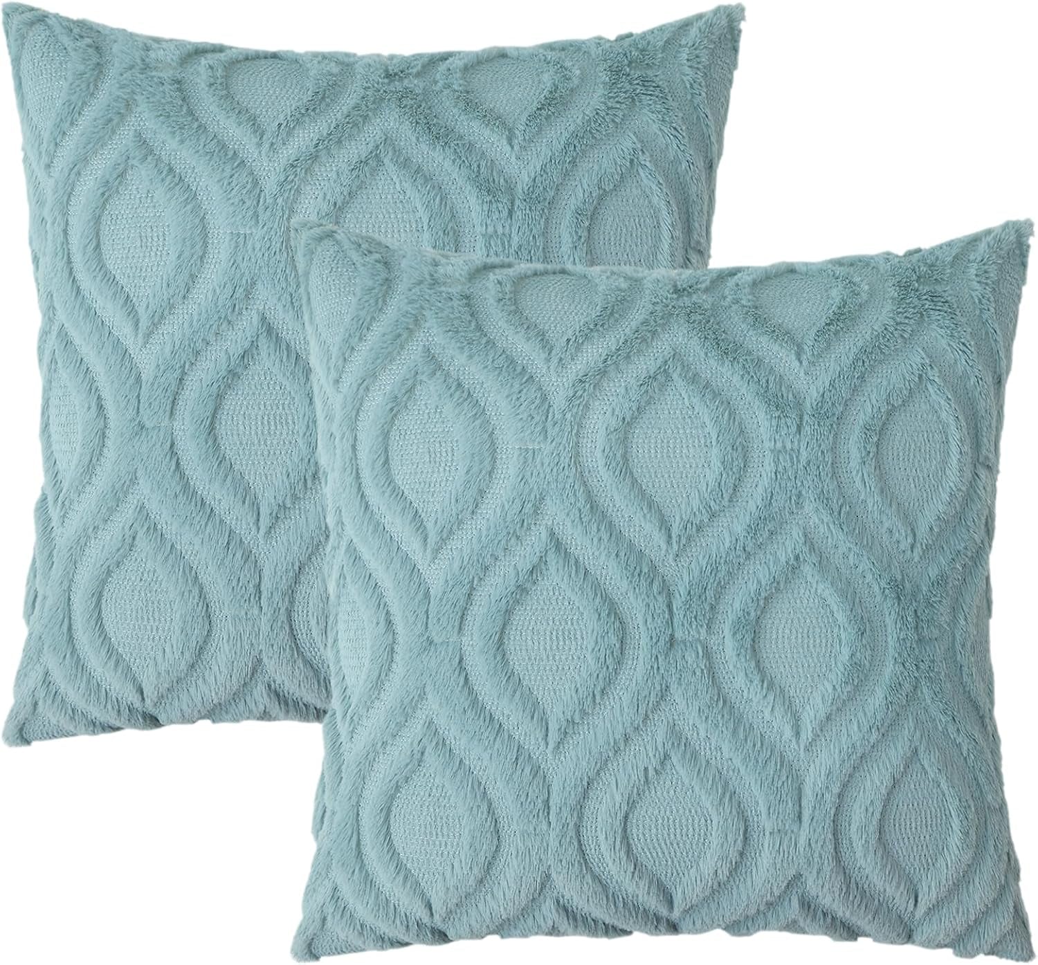 Decorative Throw Pillow Covers 18X18 Set of 2, Soft Plush Faux Wool Couch Pillow Covers for Home, Aqua