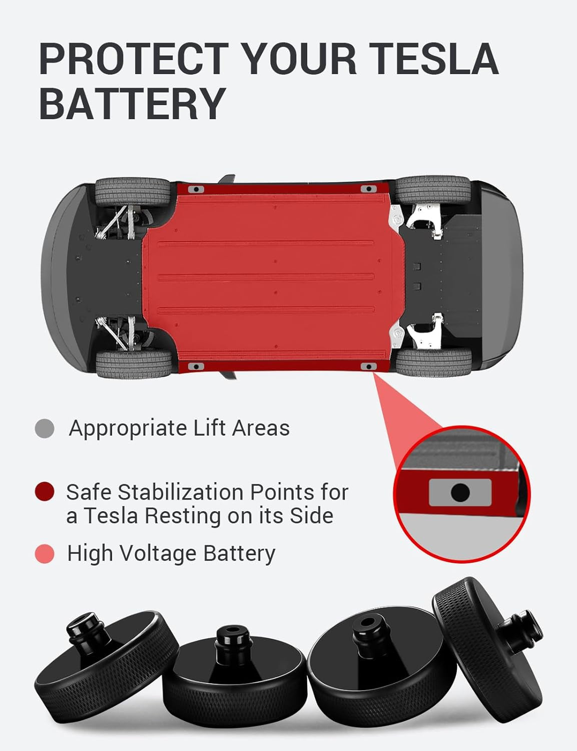 2024 Newest Tesla Car Floor Jacks, Jack Pucks with Storage Case, TPE Lifting Jack [10X Hardness] to Protect Chassis, Jack Pads Accessories for 2013-2024 Model 3/Y/S/X, Austin & Fremont Builds