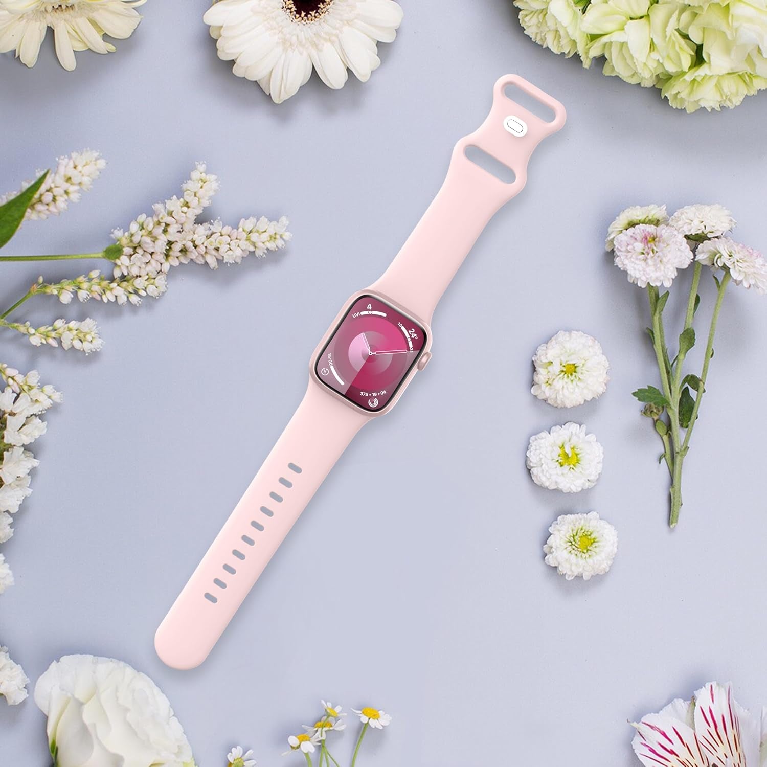 Sport Bands Compatible with Apple Watch Band 38Mm 40Mm 41Mm 42Mm 44Mm 45Mm 49Mm Women Men,Soft Silicone Strap for Iwatch Series Ultra 9 8 7 6 5 4 3 2 1 SE Pink Sand