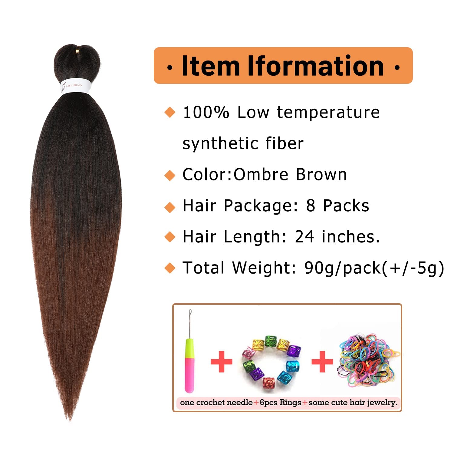 Braiding Hair Pre Stretched 24 Inch 8 Packs Ombre Braiding Hair Professional Soft Braiding Hair Yaki Texture, No Itch, Hot Water Setting Hair Extensions for Braids (24In,1B/30)