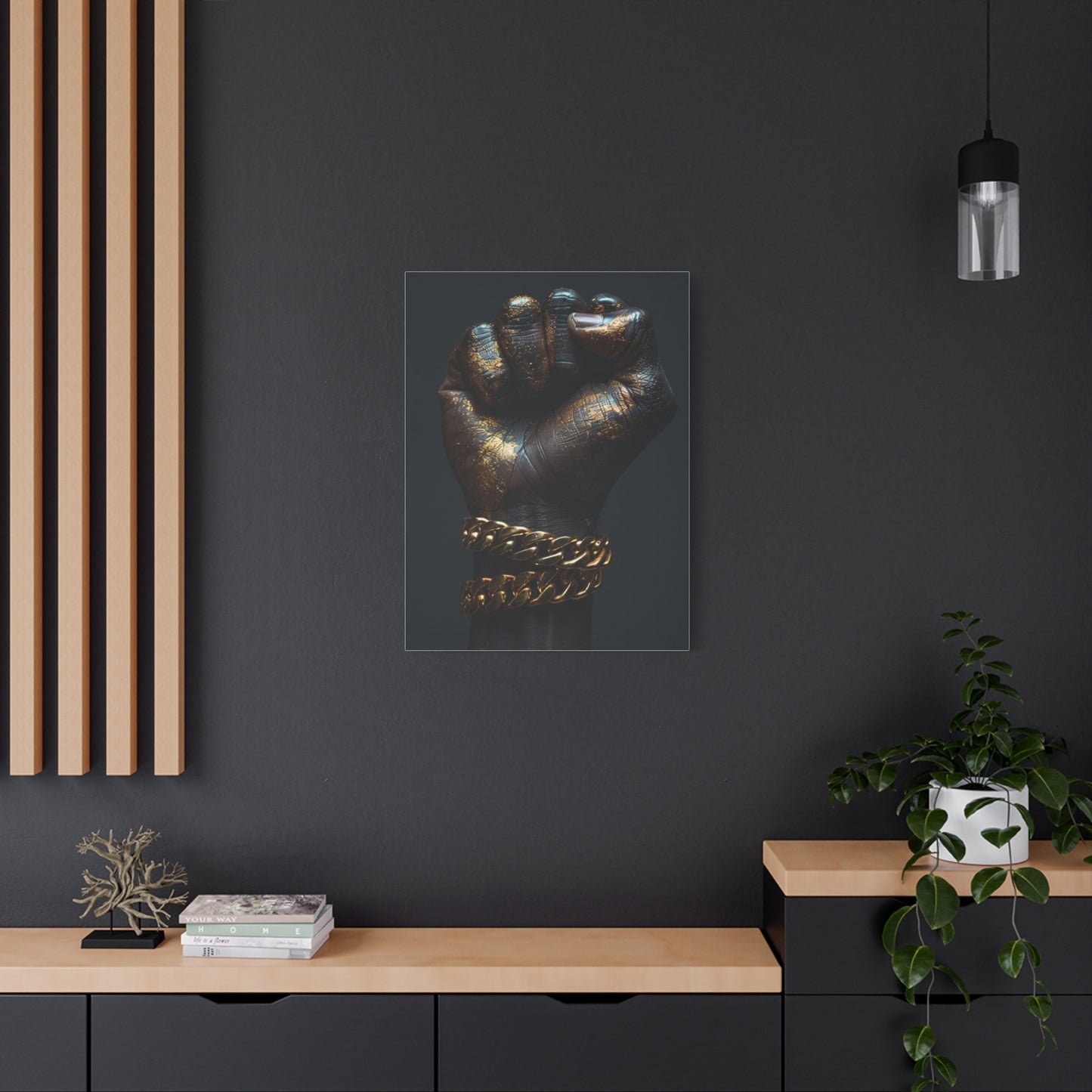 Black And Gold Power Black Man Fist Matte Canvas, Stretched, 1.25"