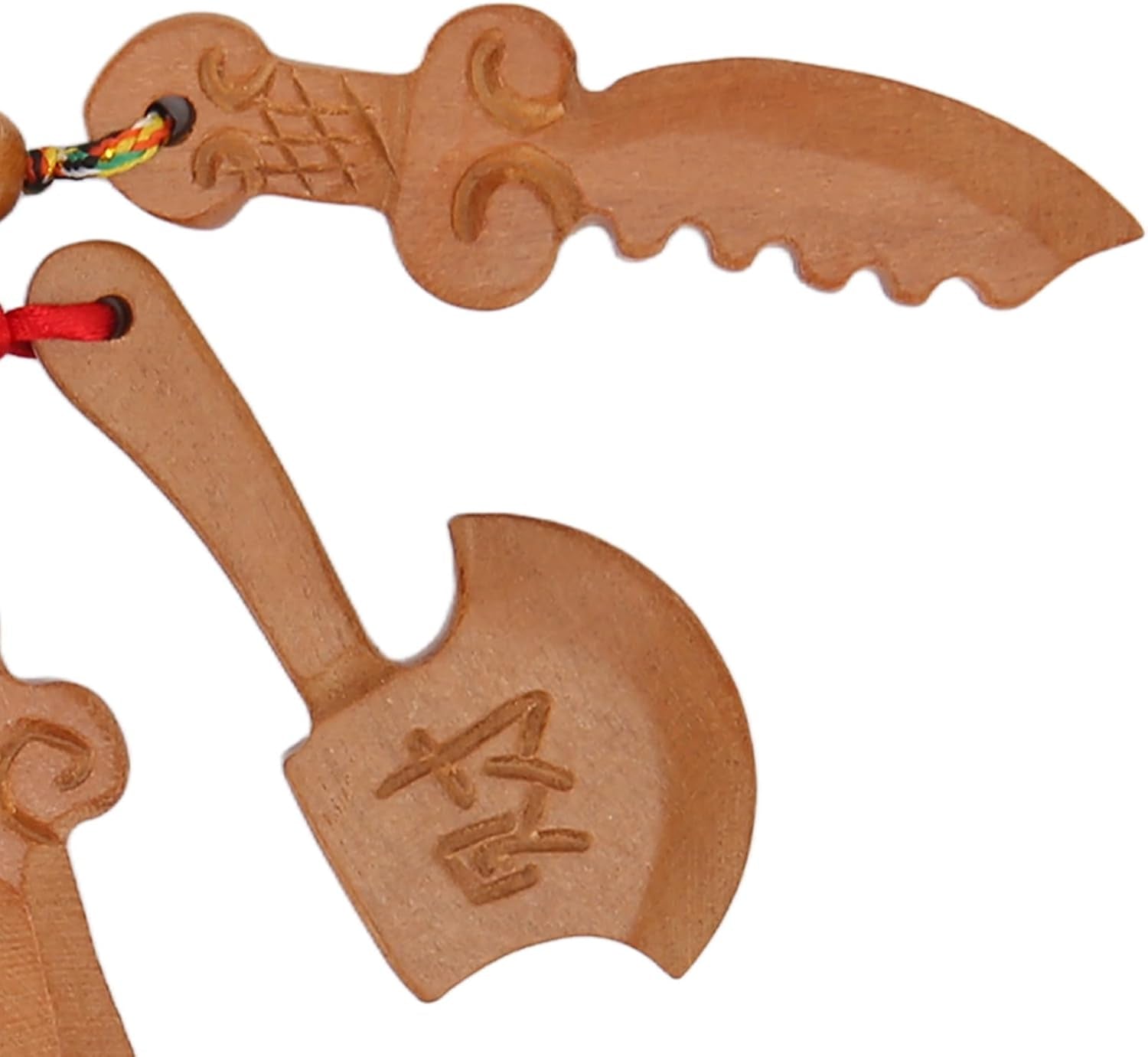 Peach Wood Sword Axe Pendant, Wood Carving Hanging Ornaments Good Luck Amulet for Wealth Success Home Office
