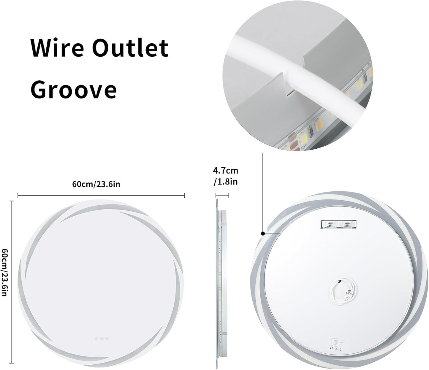 round LED Bathroom Mirror: 24” Circle Lighted Dimmable Wall Mounted Vanity Mirror with Bright Backlit - Smart Mirror anti Fog with Touch Switch for Restroom Bedroom Living Room