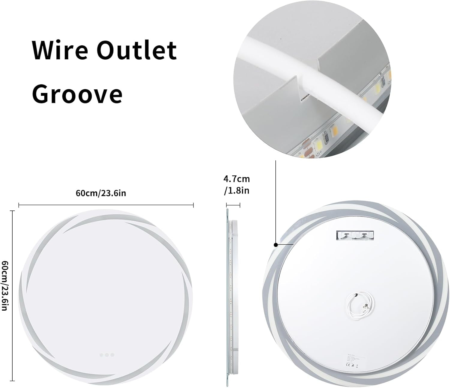 round LED Bathroom Mirror: 24” Circle Lighted Dimmable Wall Mounted Vanity Mirror with Bright Backlit - Smart Mirror anti Fog with Touch Switch for Restroom Bedroom Living Room