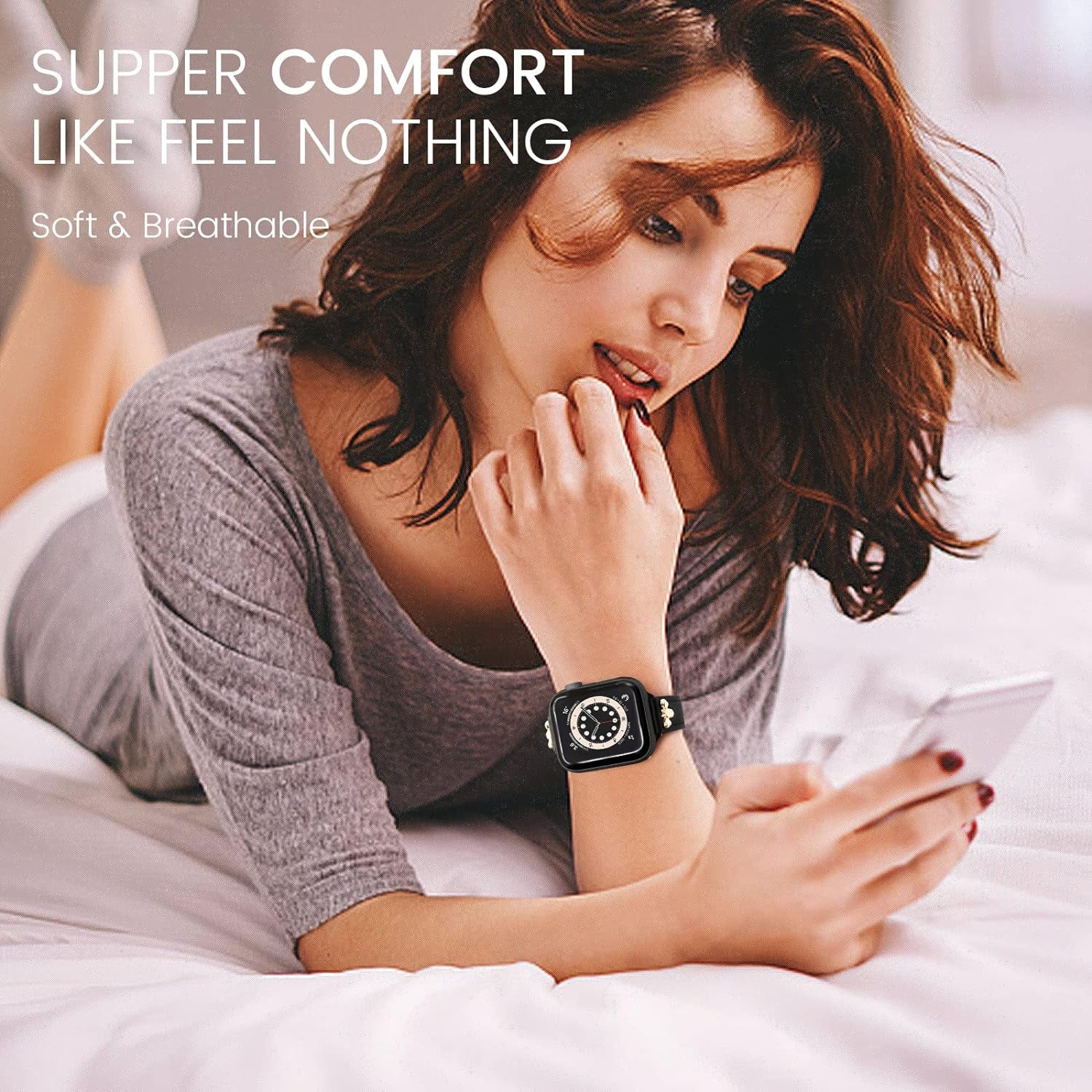 Slim Leather-Bands Compatible with Apple Watch Band 38Mm 40Mm 41Mm 42Mm 44Mm 45Mm 49Mm, Top Genuine Leather Band with Charms, Feminine Design for Iwatch Ultra SE & Series 9 8 7 6 5 4 3 2 1