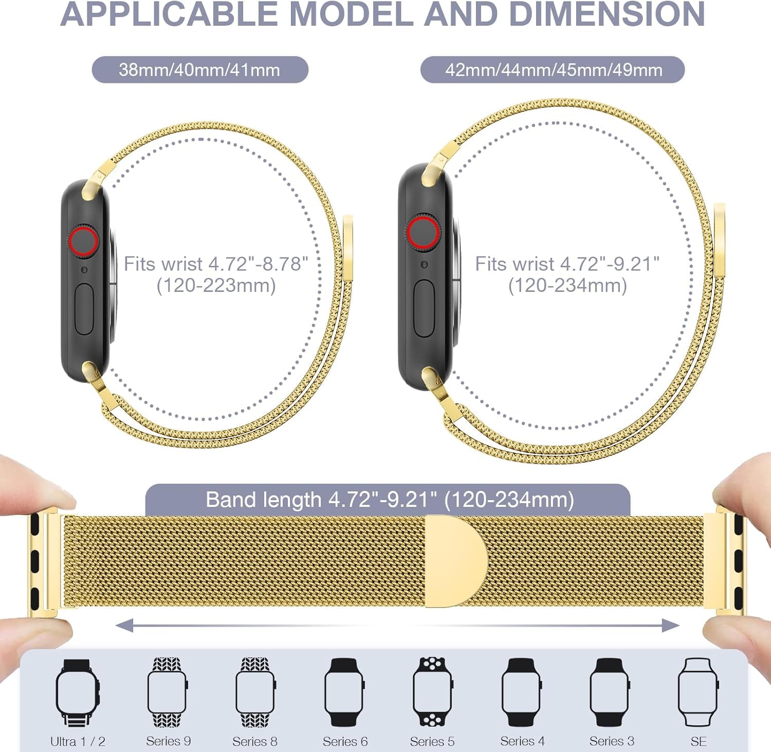 Mesh Metal Loop Compatible with Apple Watch Band 40Mm 41Mm 38Mm 44Mm 45Mm 49Mm Series Ultra SE 9 8 7 6 5 4 3 2 1 Women Men, Stainless Steel Strap with Magnetic Clasp for Iwatch Bands