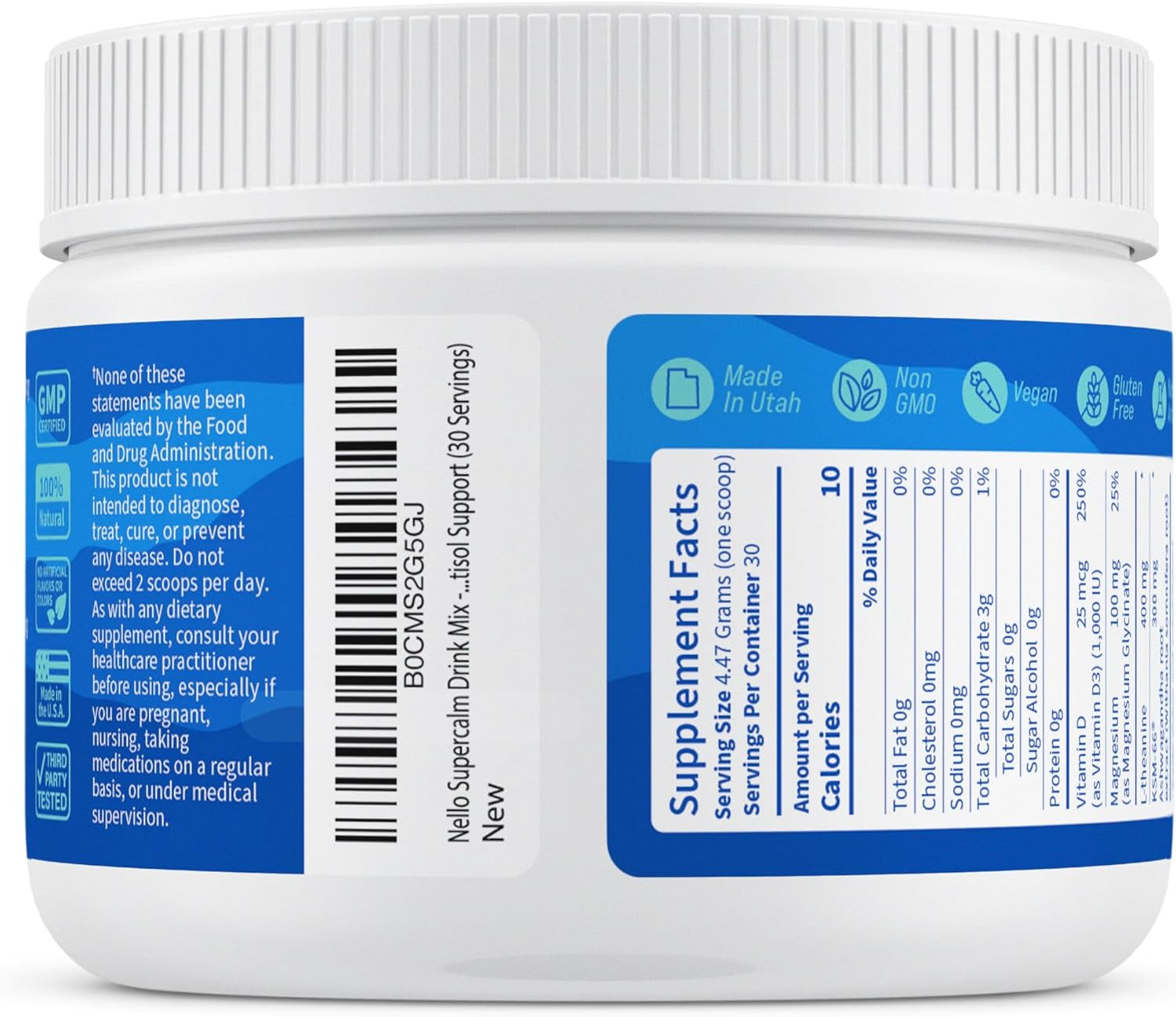 Supercalm Drink Mix - Ashwagandha KSM 66, Magnesium Glycinate, L-Theanine, Vitamin D3 - Ashwagandha Root Extract, Magnesium & L-Theanine Supplement - Focus & Support (30 Servings) TLBH