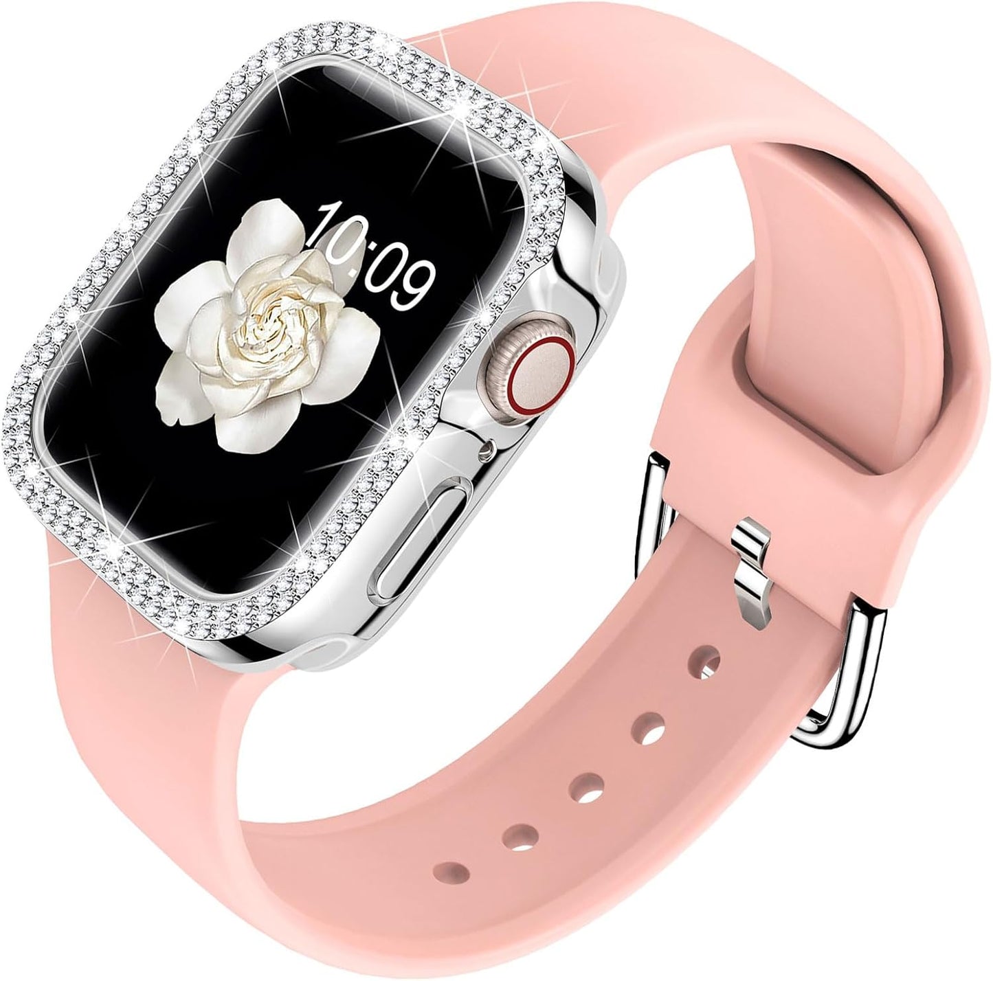 Compatible for Apple Watch Bands 45Mm with Bumper, Bling Glitter Women Silicone Soft Comfortable Strap for Iwatch SE Ultra Series 10 9 8 7 6 5 4 3 2 1