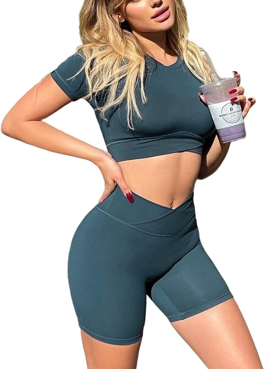 Snatched Waist Crossover Sets Naked Feeling Workout Gym Outfit Loungewear