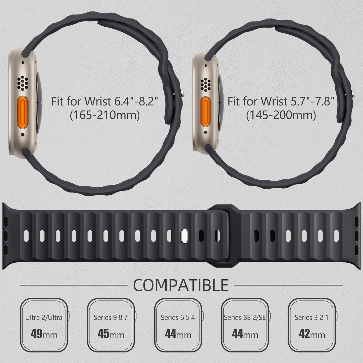 Sport Bands Compatible with Apple Watch Ultra 2/Ultra Band, Compatible with Apple Watch Bands for Men 49Mm 45Mm 44Mm 42Mm, Soft Silicone Waterproof Strap for Iwatch Series 9 8 7 6 5 4 SE 3 2 1
