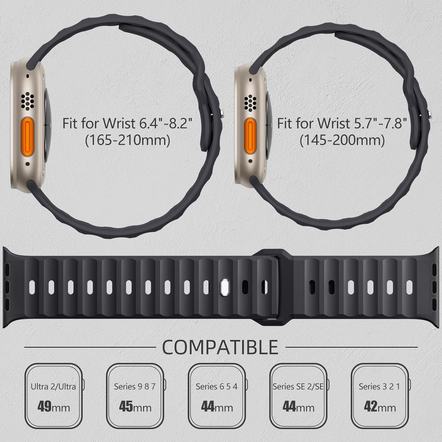 Sport Bands Compatible with Apple Watch Ultra 2/Ultra Band, Compatible with Apple Watch Bands for Men 49Mm 45Mm 44Mm 42Mm, Soft Silicone Waterproof Strap for Iwatch Series 9 8 7 6 5 4 SE 3 2 1