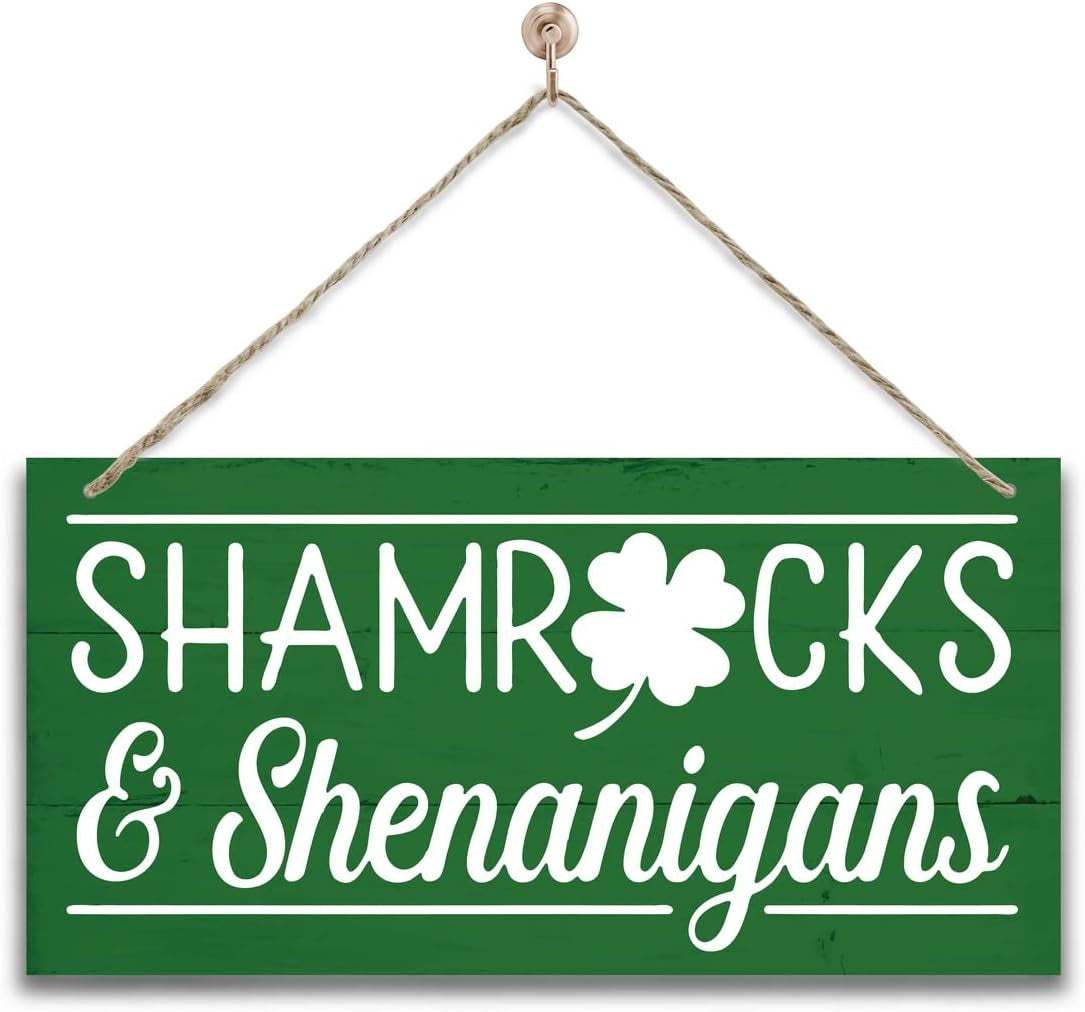 Hanging St. Patricks Day Wood Decor Sign, Let the Shenanigans Begin Printed Wood Wall Art Sign, Home Signs Decor, Hanging Door Wood Sign, Shamrock Sign, St Patricks Day Decor, Rustic Farmhouse Decor