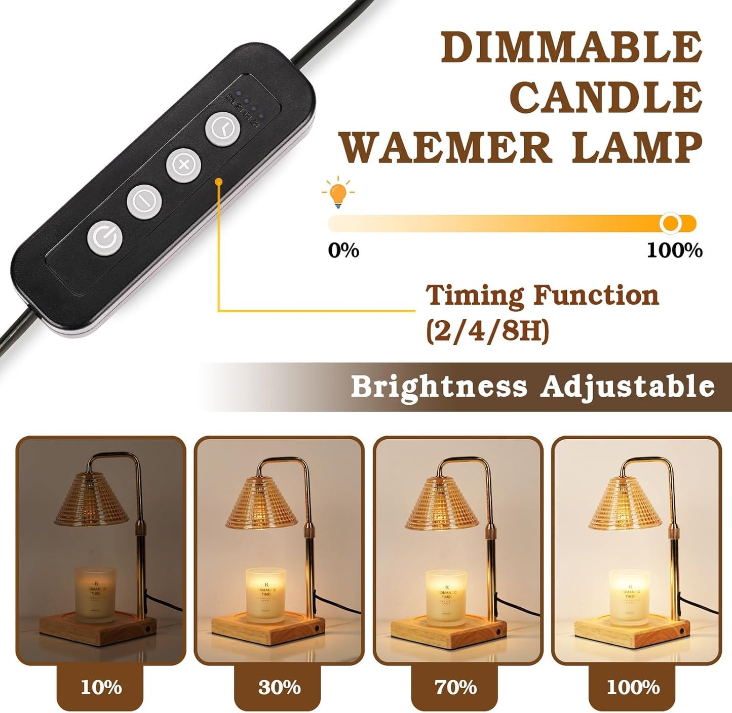 Dimmable Candle Warmer Lamp with Timer, Glass Candle Lamp Warmer for Jar Candle, Xmas Gifts for Mom Unique, 2024 Womens Gifts for Christmas, Home Decor for Bedroom Living Room Decor Aesthetic, Amber