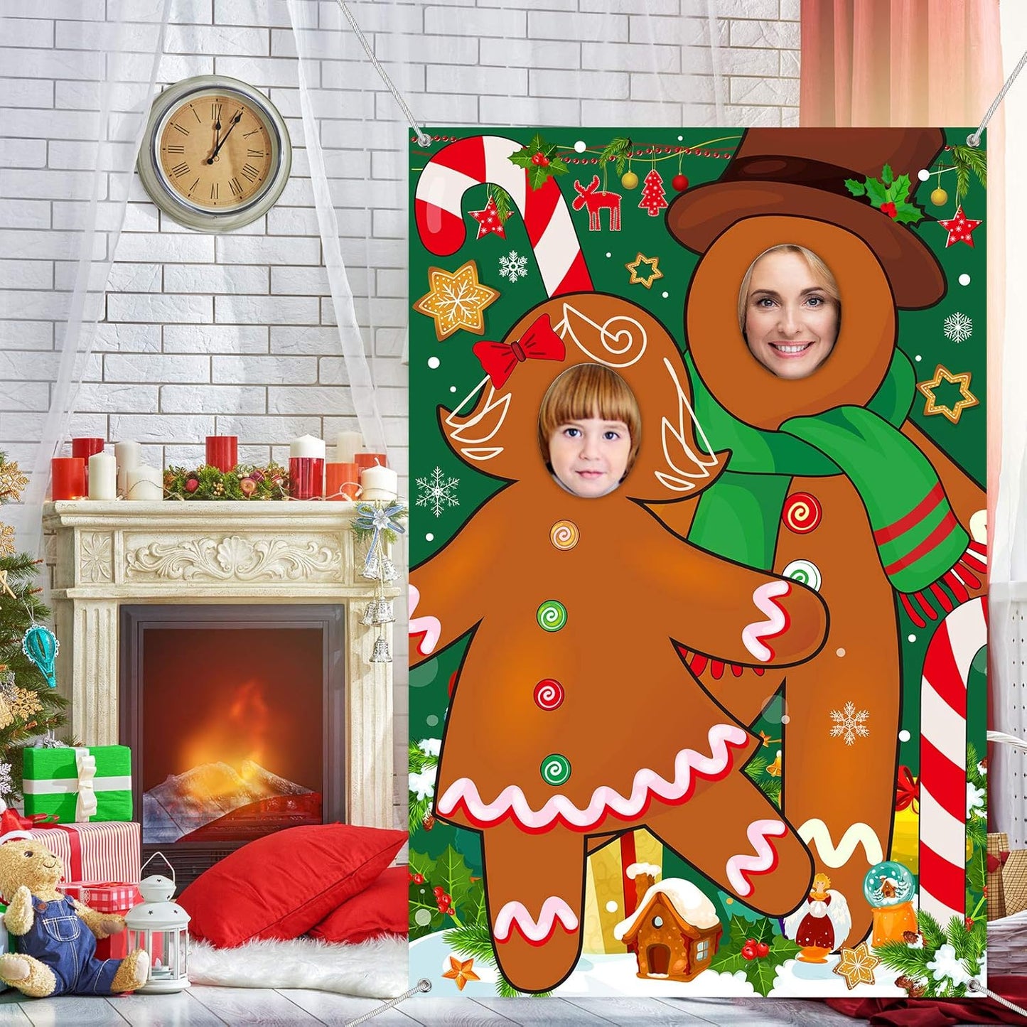 Gingerbread Backdrop Christmas Gingerbread House Backdrop Photo Booth Gingerbread Party Decors Fabric Large Photo Stand in Background for Holiday Xmas
