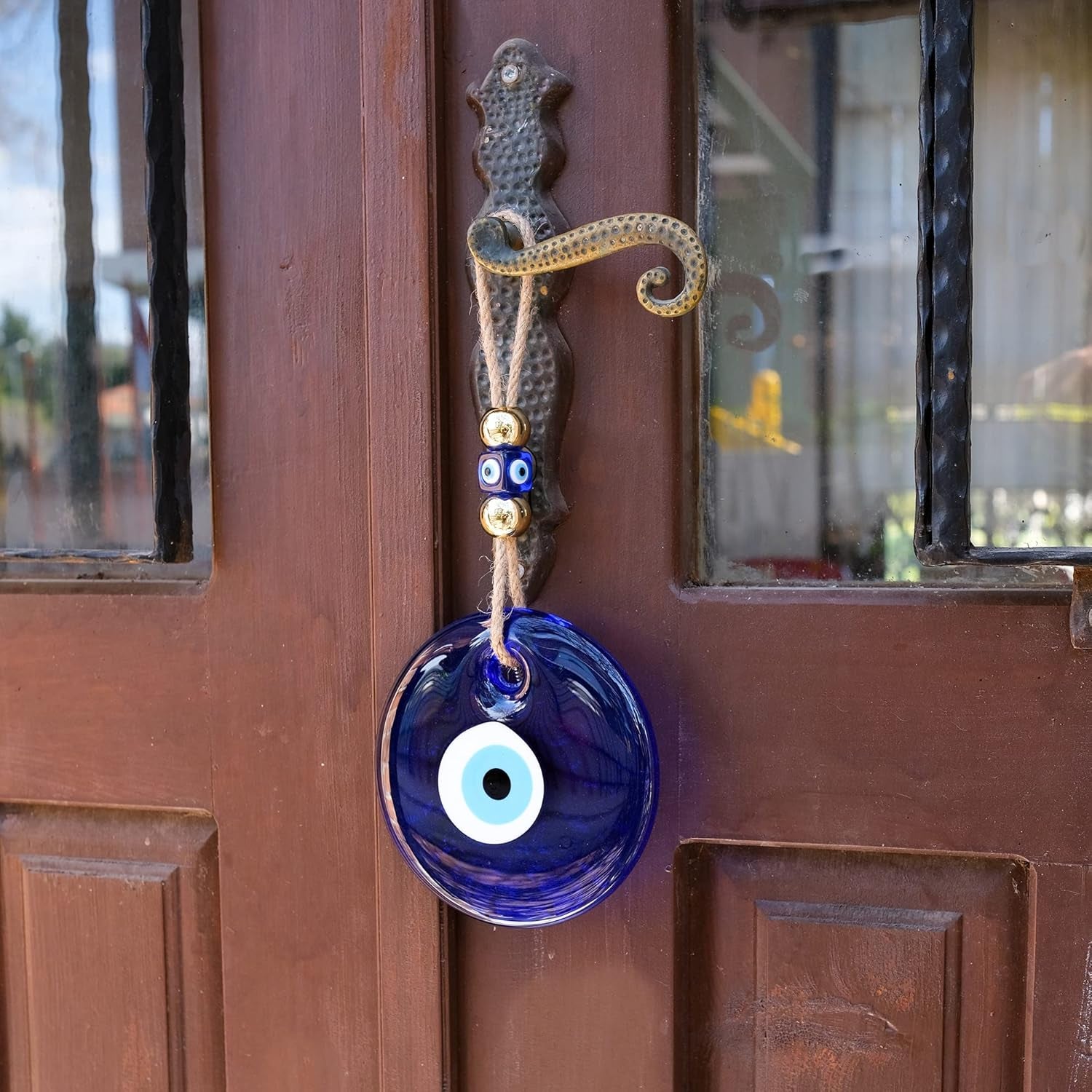 X-Large Evil Eye Wall Decor 5.2'' Blue Glass Turkish Greek Nazar Amulet Good Luck & Protection Charm - Handmade Hanging Ornament for Home,Office, Garden, Door - Ojo Turco