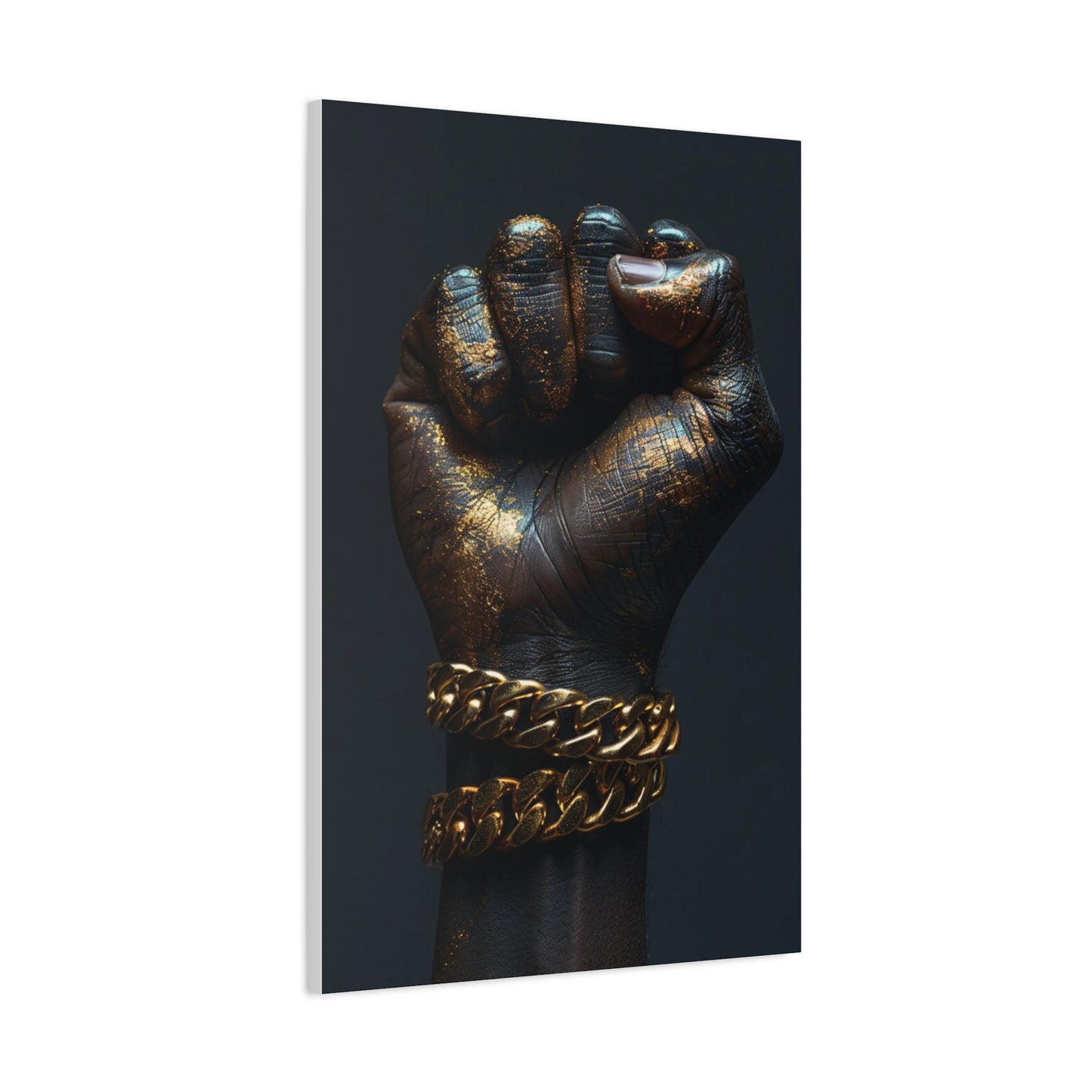 Black And Gold Power Black Man Fist Matte Canvas, Stretched, 1.25"