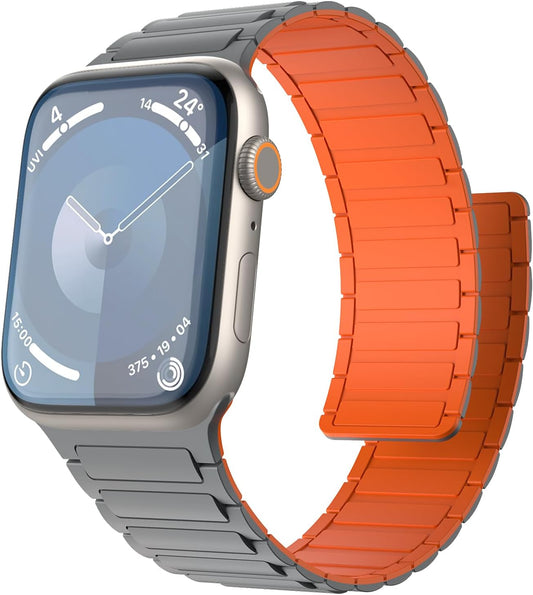 Magnetic Band Compatible with Apple Watch Bands 42/44/45/46/49Mm Men Women, Strong Magnet Link Sport Replacement Strap for Iwatch Ultra 2 Ultra SE2 SE Series 10 9 8 7 6 5 4 3 2 1, Gray/Orange