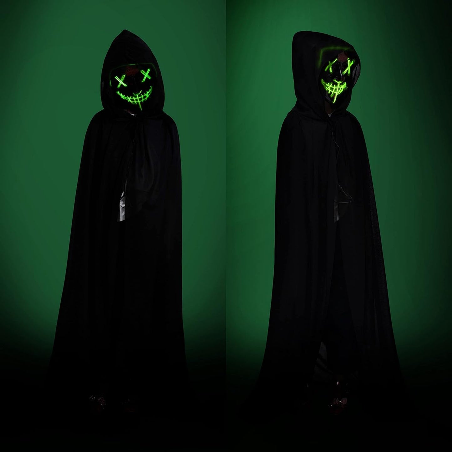 Kids Full Length Hooded Velvet Cloak Halloween Cape Costumes with LED Light up Scary Mask