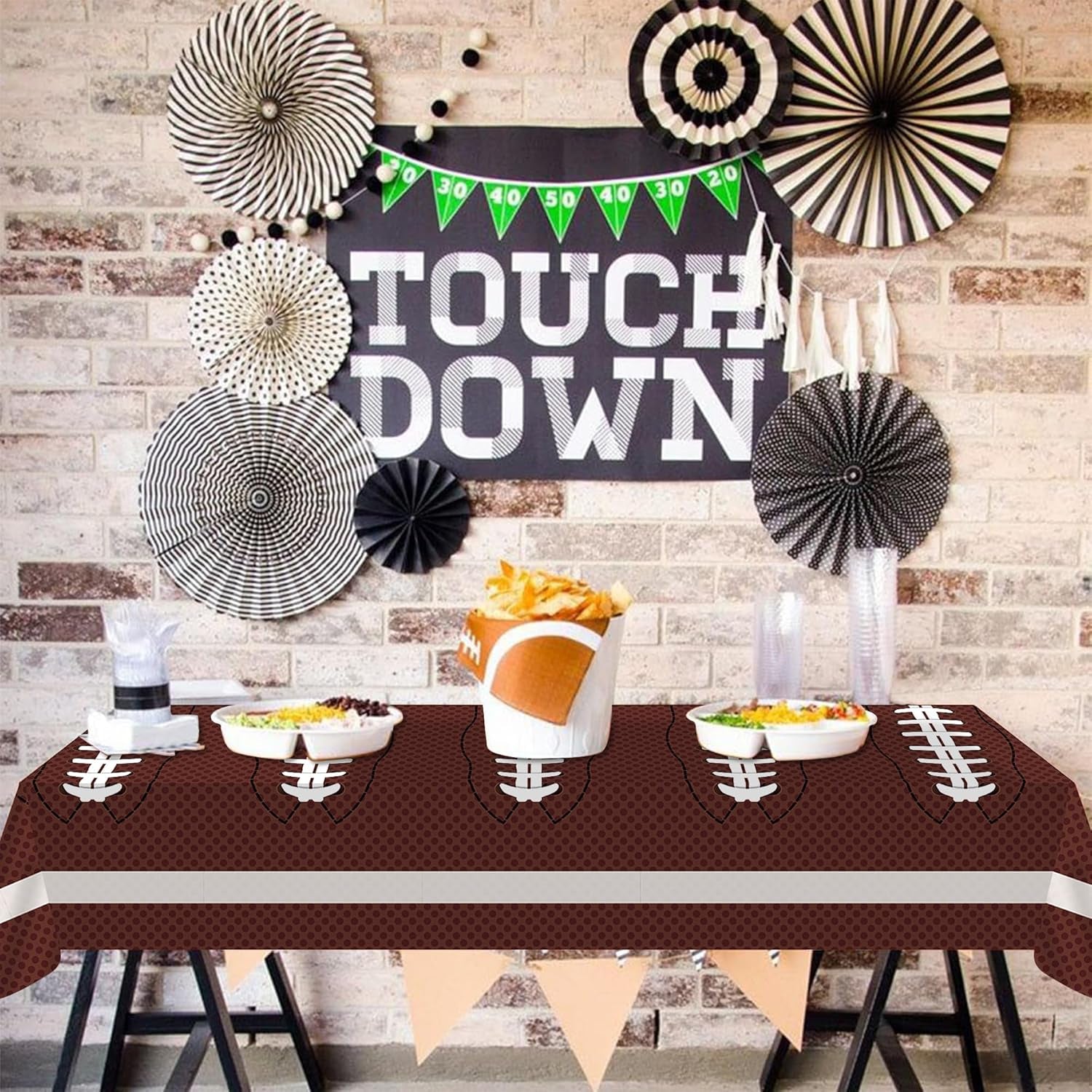 Football Party Decorations Disposable Tablecloth Plastic Touchdown Table Cover Perfect for Super Bowl Football Birthday Party Decorations and Gameday Tailgate Decorations 54 X 108Inch, 2 Pack