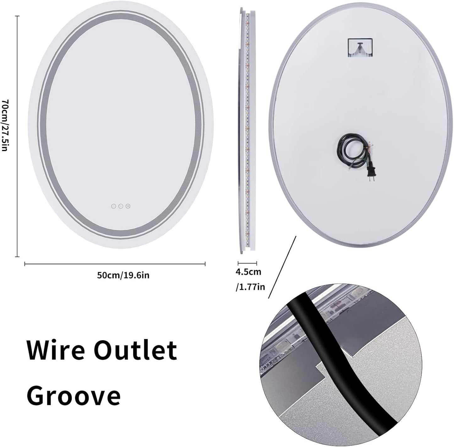 Lighted LED Bathroom Mirror: 28”X20” Oval Wall Mounted Makeup Mirror with Backlit and Front Light - Modern Dimmable Smart Mirror anti Fog with Touch Switch Sensor for Restroom Bedroom