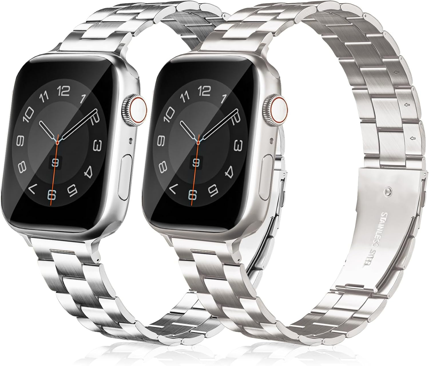 Thin Metal Bands Compatible with Apple Watch Band 38Mm 40Mm 41Mm 42Mm 44Mm 45Mm 46Mm 49Mm, Slim Stainless Steel Wristband Strap for Iwatch Ultra SE Series 10 9 8 7 6 5 4 3 2 1-Silver+Starlight