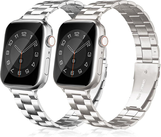 Thin Metal Bands Compatible with Apple Watch Band 38Mm 40Mm 41Mm 42Mm 44Mm 45Mm 46Mm 49Mm, Slim Stainless Steel Wristband Strap for Iwatch Ultra SE Series 10 9 8 7 6 5 4 3 2 1-Silver+Starlight