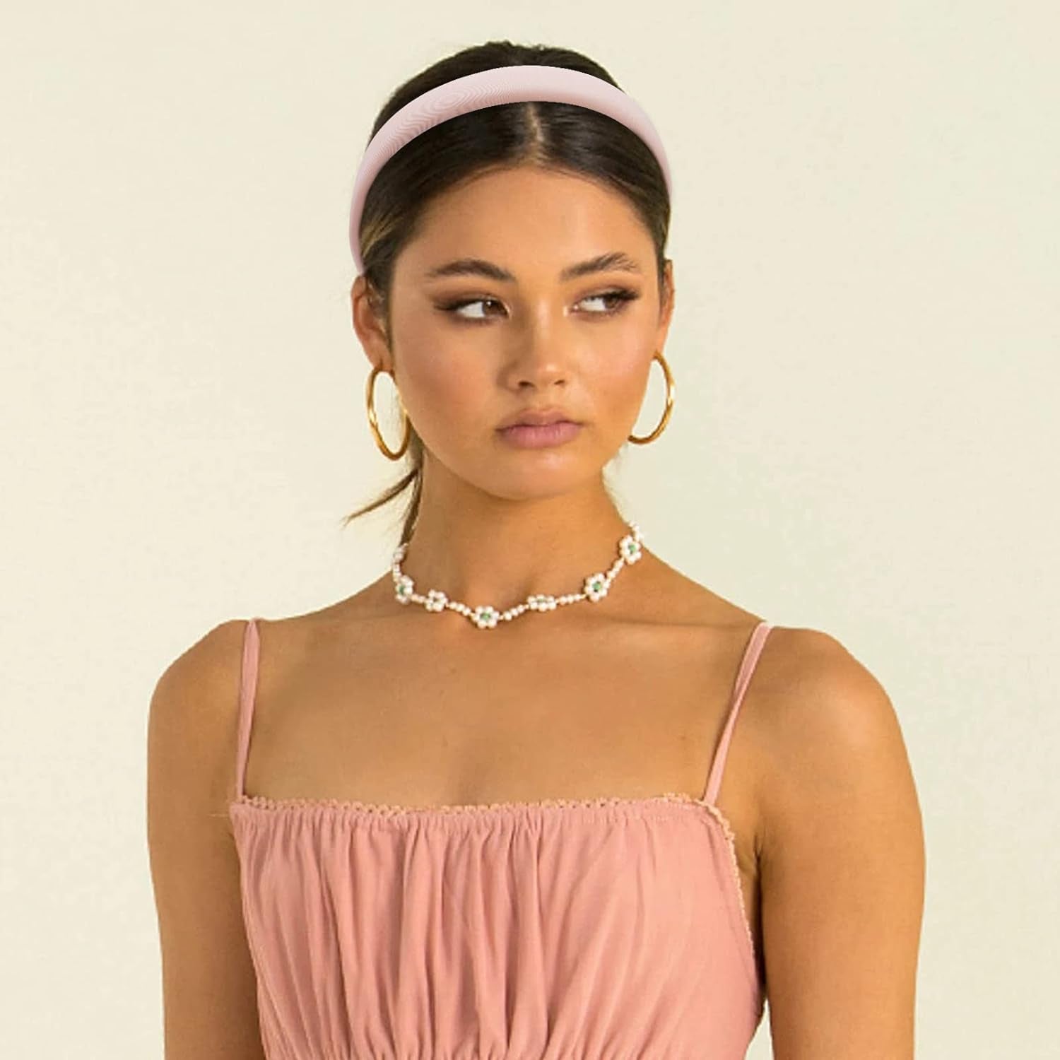 Headbands for Women, 4Pcs Padded Headbands Non Slip Soft Thick Comfortable Headbands Cute Brown Black Pink White Fall Headband Aesthetic Y2K Halloween Costume Hair Accessories for Women Girls