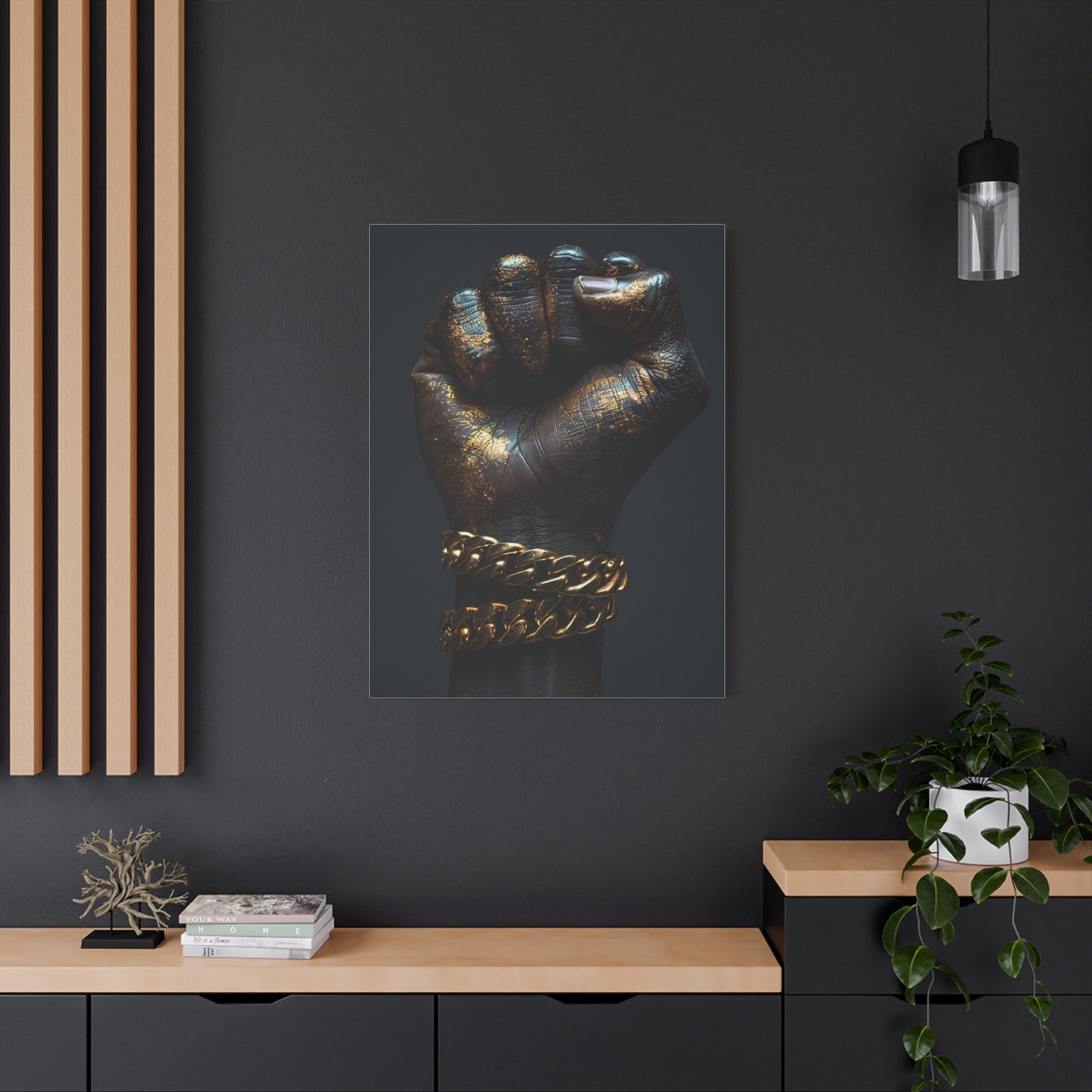 Black And Gold Power Black Man Fist Matte Canvas, Stretched, 1.25"